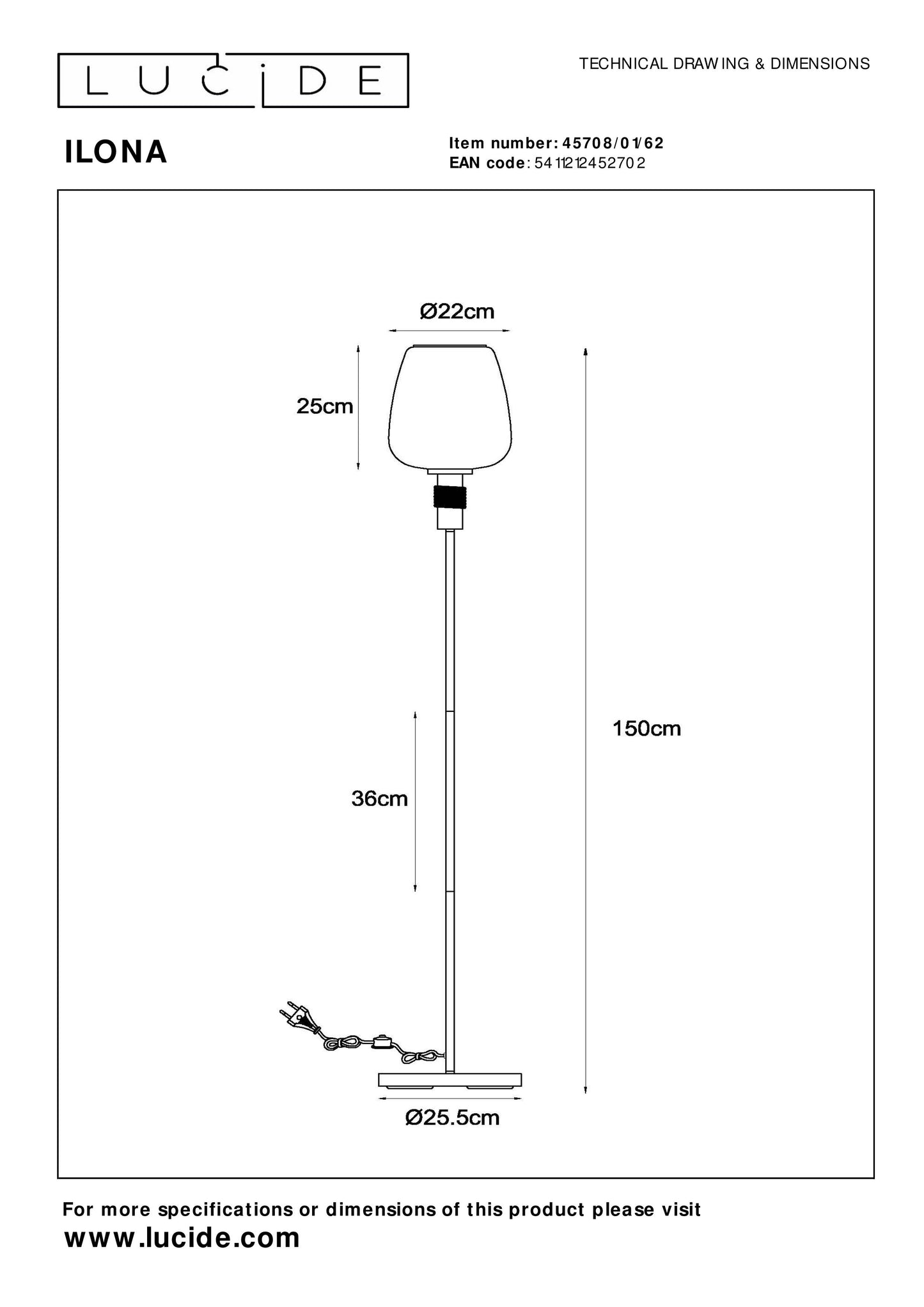 Lucide ILONA - Floor lamp - Ø 34 cm - 1xE27 - Amber