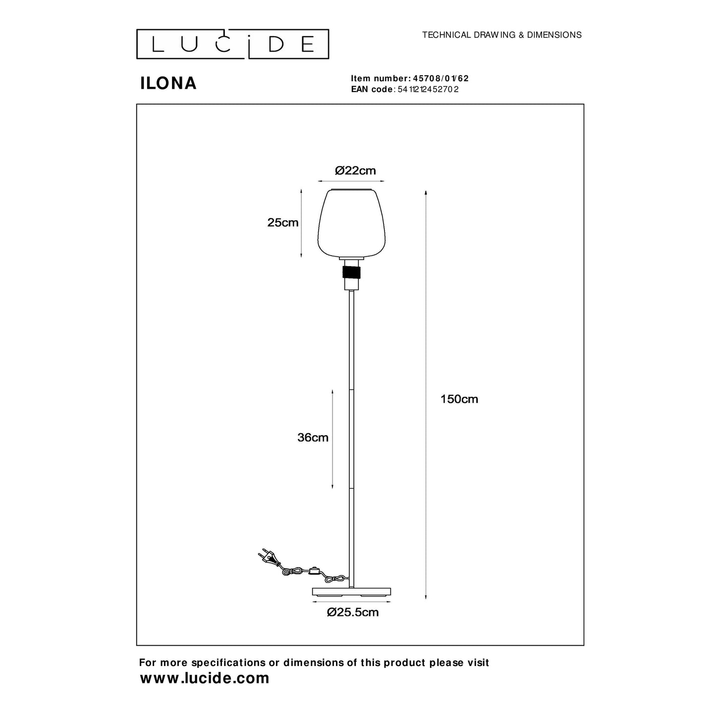 Lucide ILONA - Floor lamp - Ø 34 cm - 1xE27 - Amber