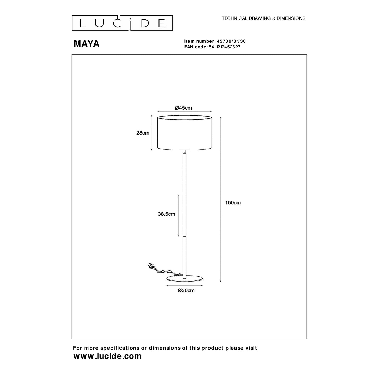 Lucide MAYA - Floor lamp - Ø 45 cm - 1xE27 - Black