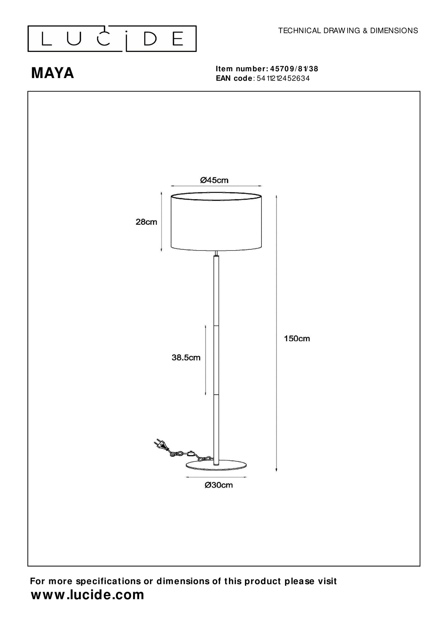 Lucide MAYA - Floor lamp - Ø 45 cm - 1xE27 - Cream