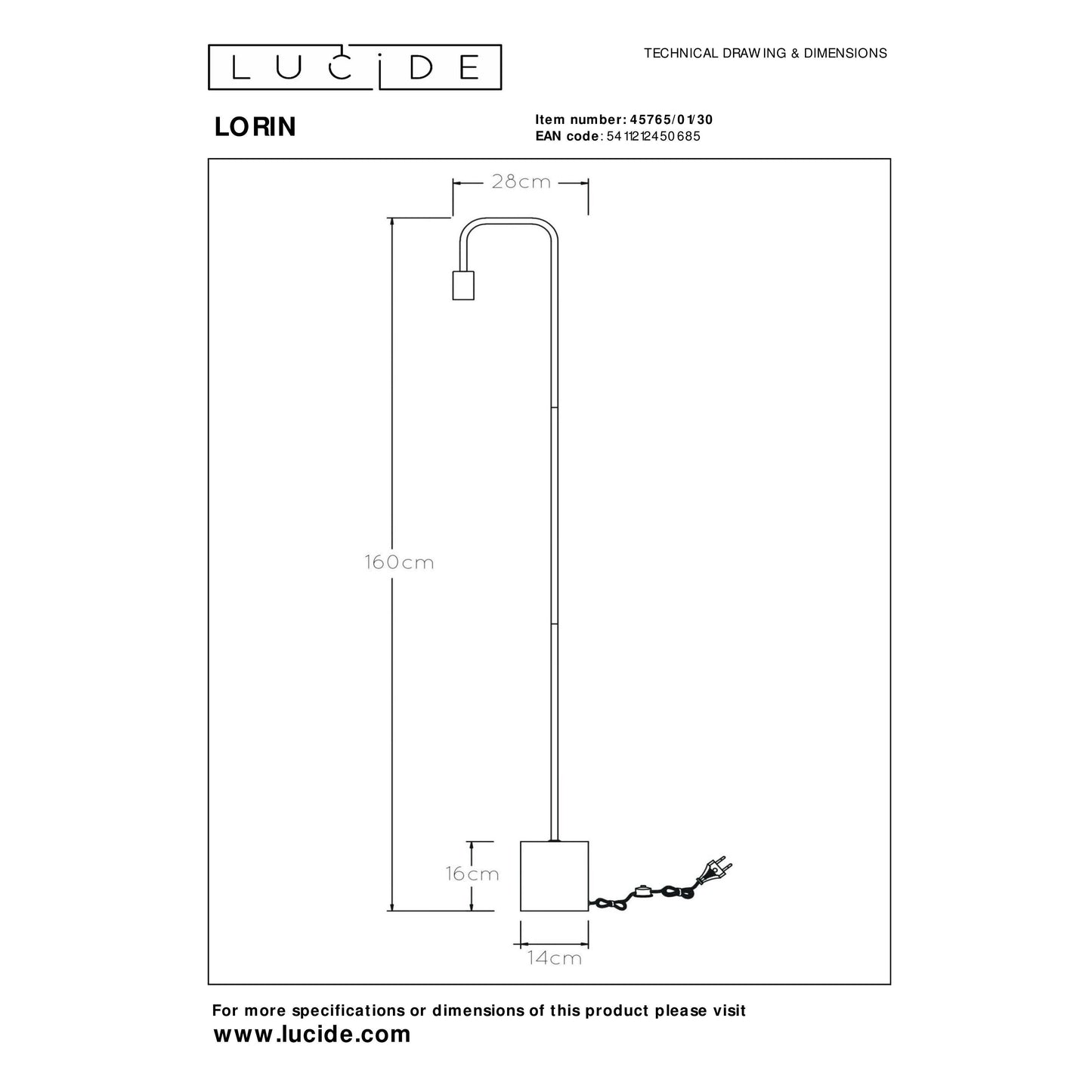 Lucide LORIN - Floor lamp - 1xE27 - Black