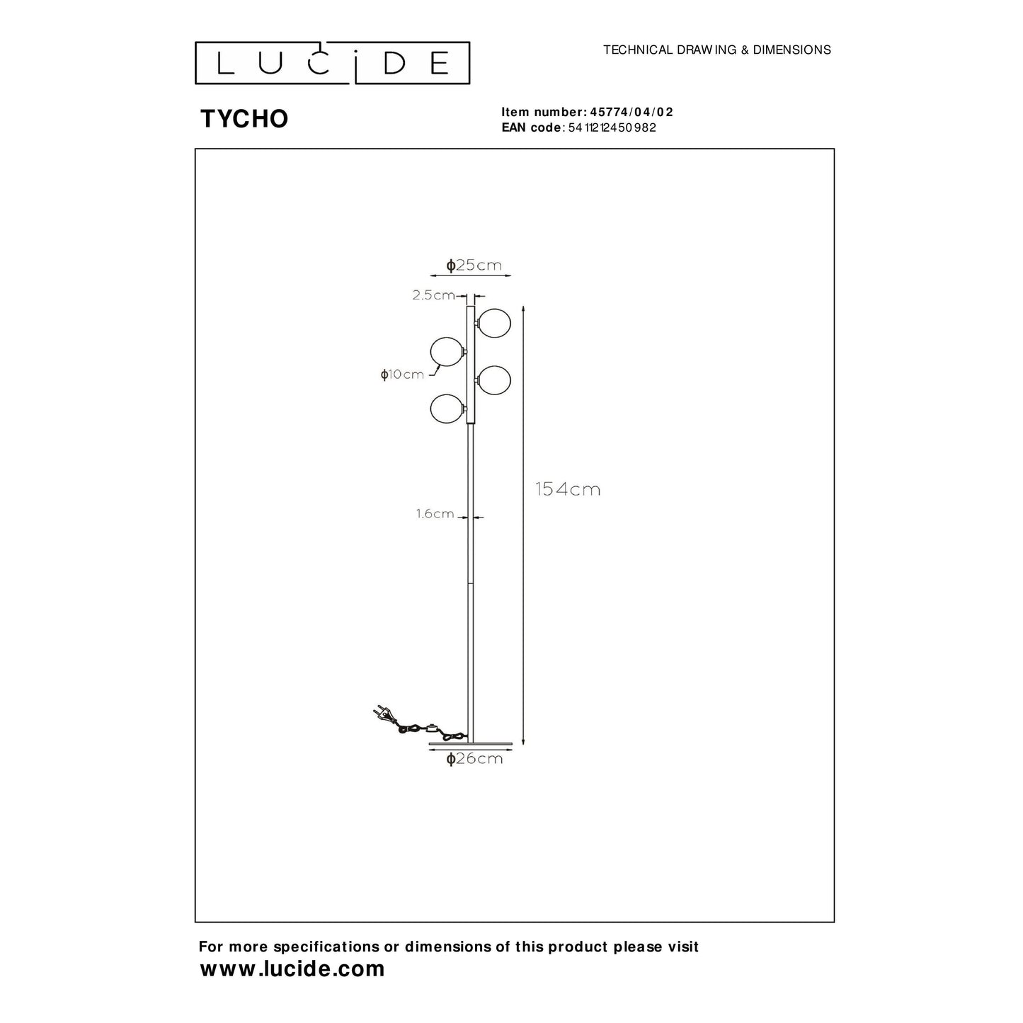 Lucide TYCHO - Floor lamp - 4xG9 - Matt Gold / Brass