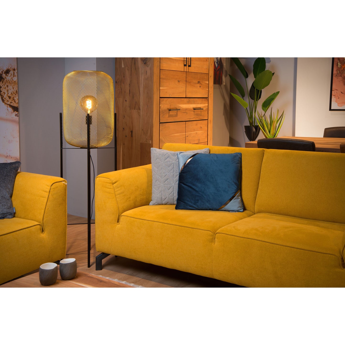 Lucide MESH - Floor lamp - Ø 35 cm - 1xE27 - Matt Gold / Brass