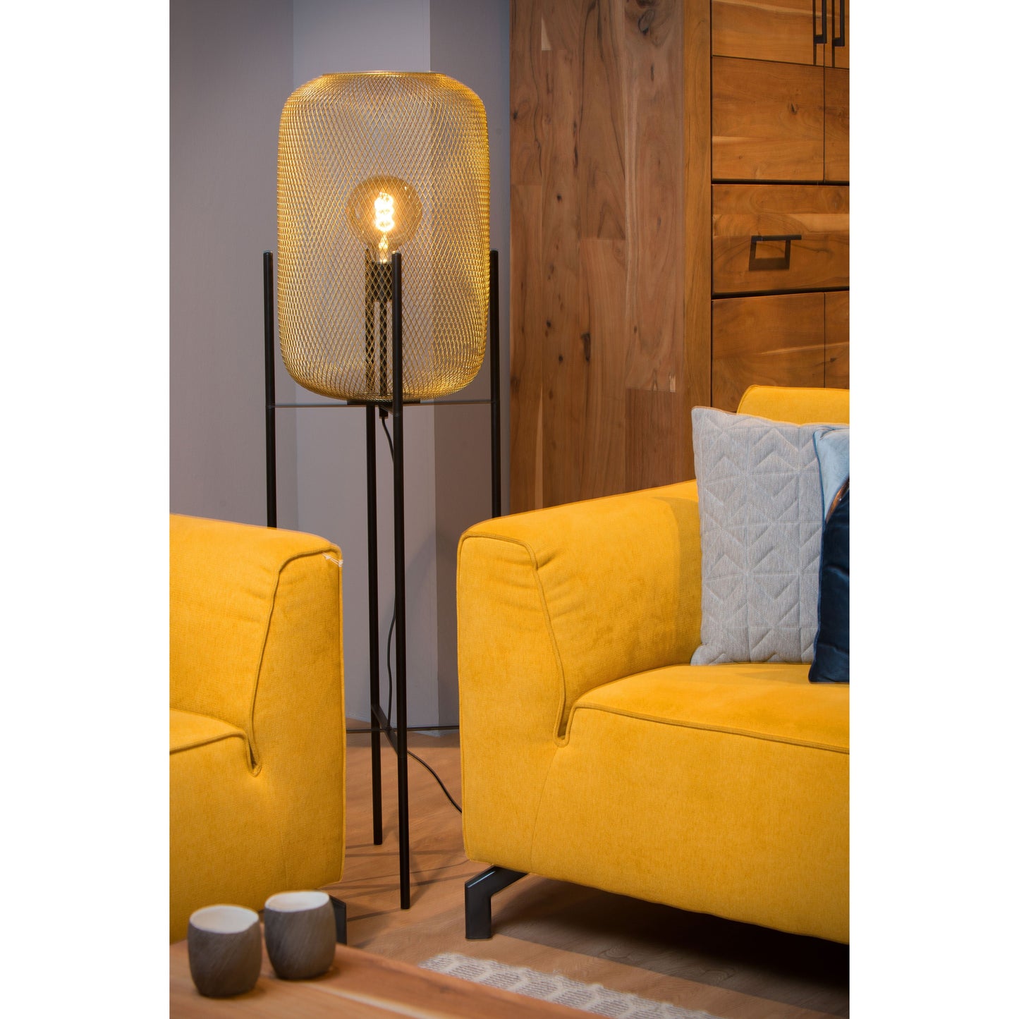 Lucide MESH - Floor lamp - Ø 35 cm - 1xE27 - Matt Gold / Brass