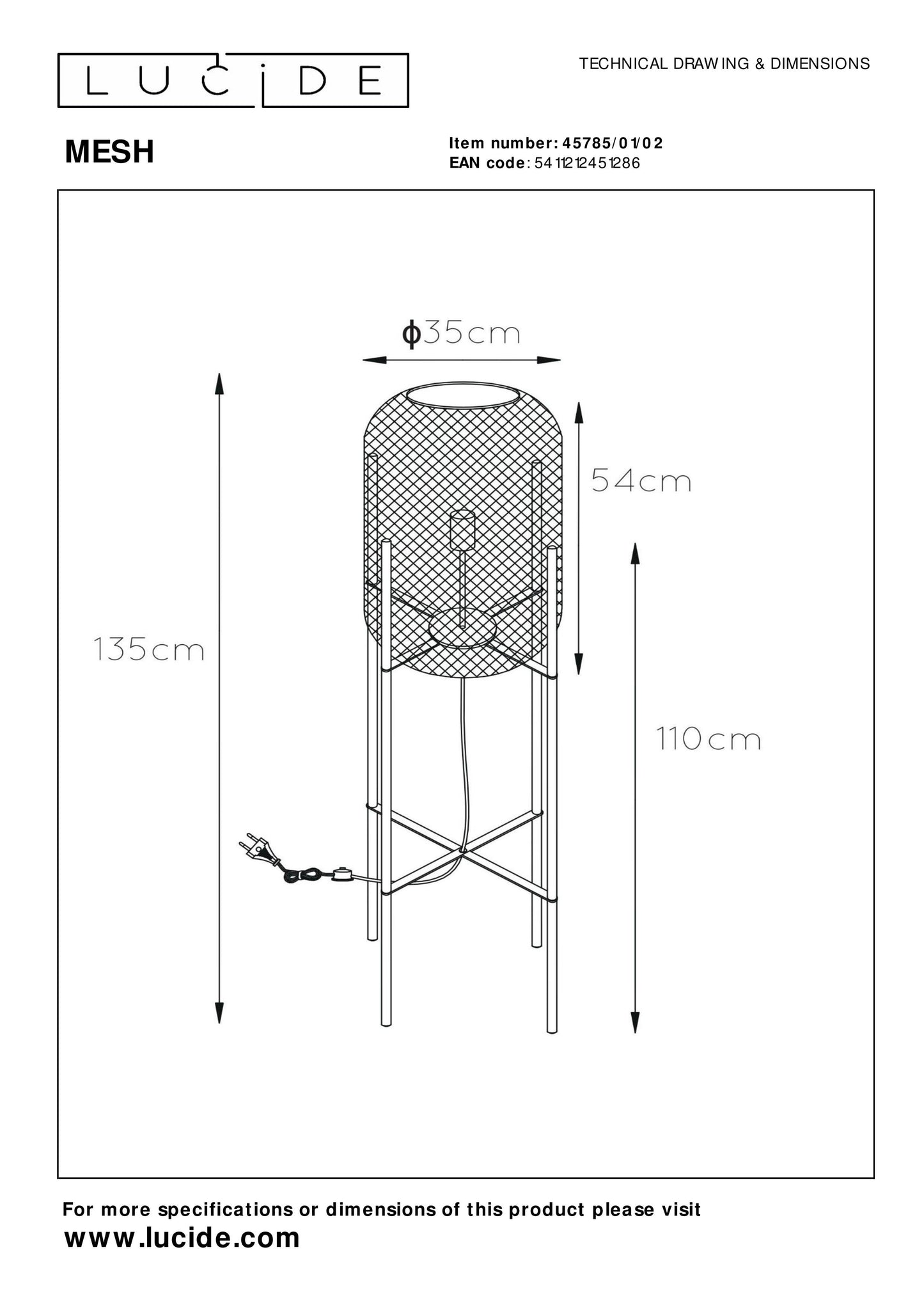 Lucide MESH - Floor lamp - Ø 35 cm - 1xE27 - Matt Gold / Brass