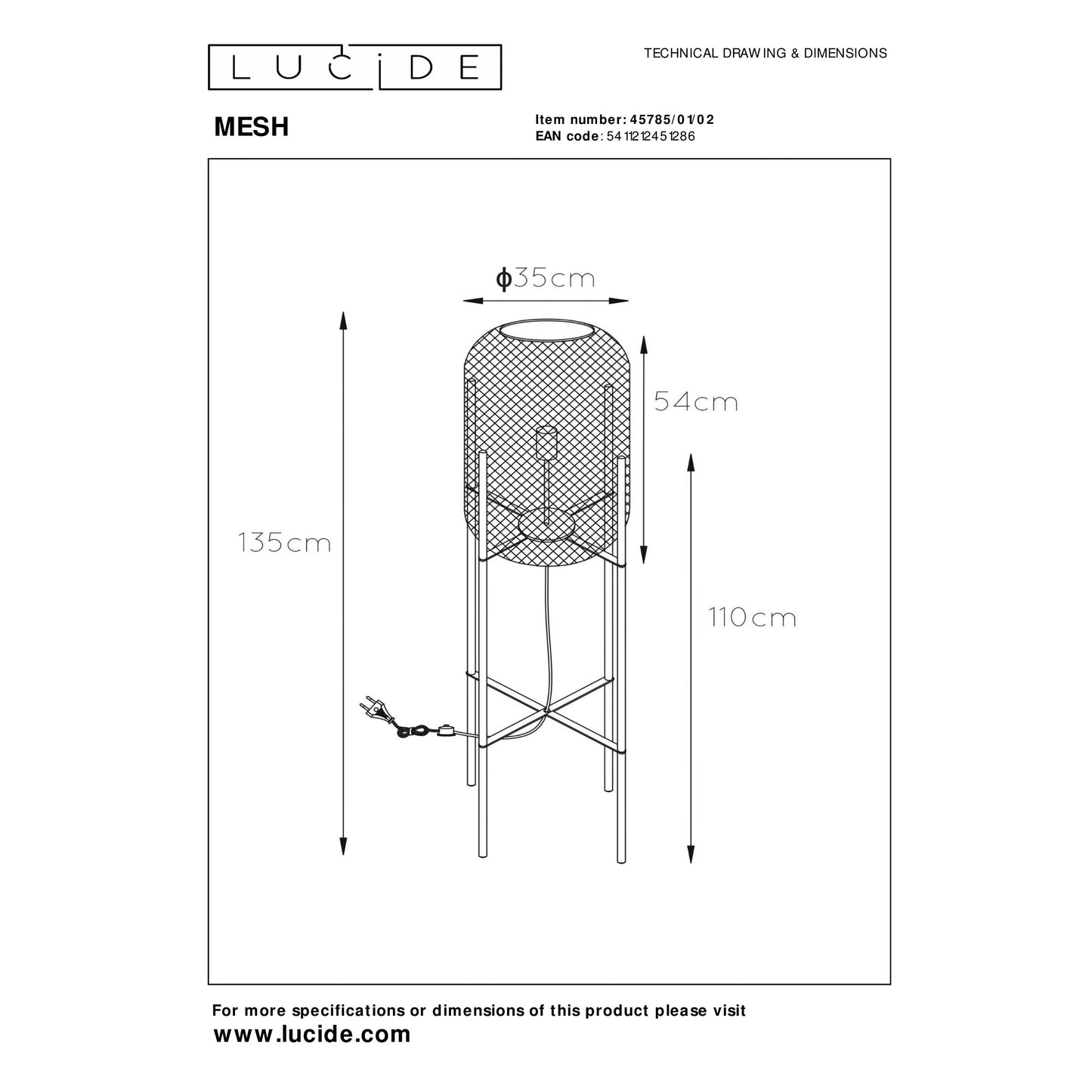 Lucide MESH - Floor lamp - Ø 35 cm - 1xE27 - Matt Gold / Brass