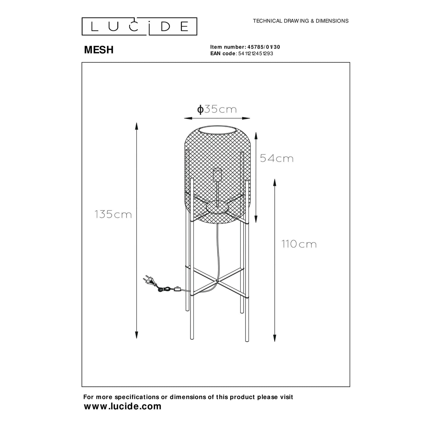 Lucide MESH - Floor lamp - Ø 35 cm - 1xE27 - Black