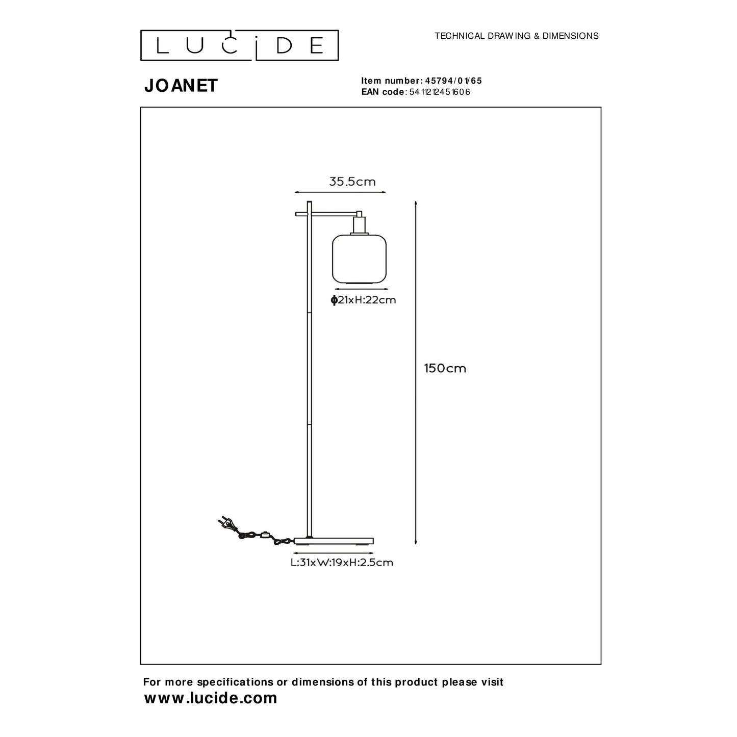 Lucide JOANET - Floor lamp - 1xE27 - Smoke Grey