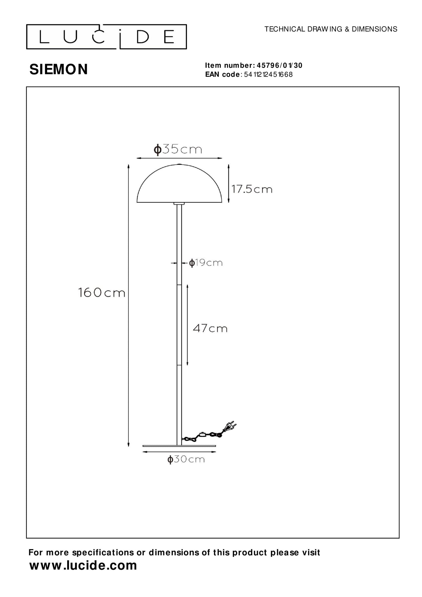 Lucide SIEMON - Floor lamp - Ø 35 cm - 1xE27 - Black