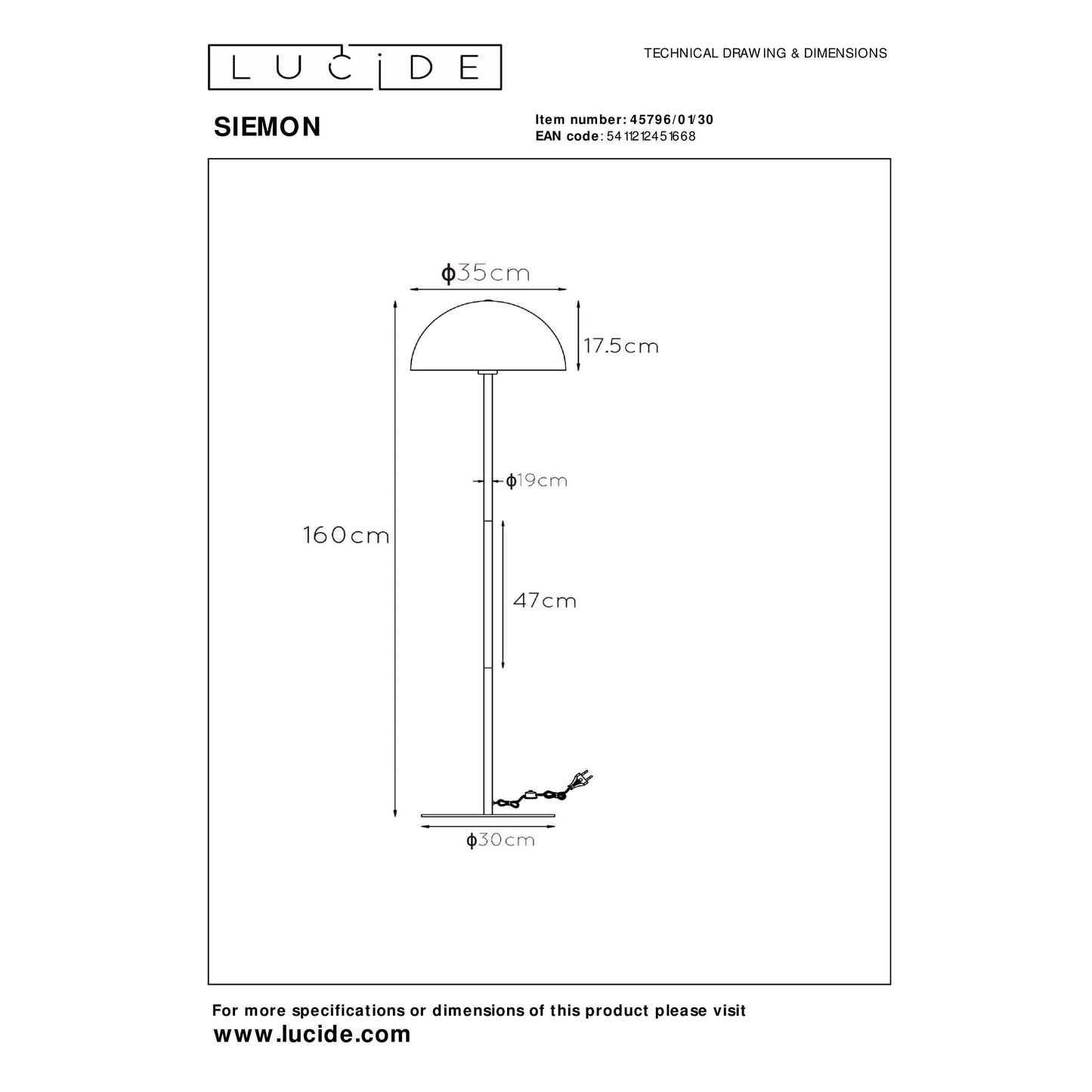 Lucide SIEMON - Floor lamp - Ø 35 cm - 1xE27 - Black