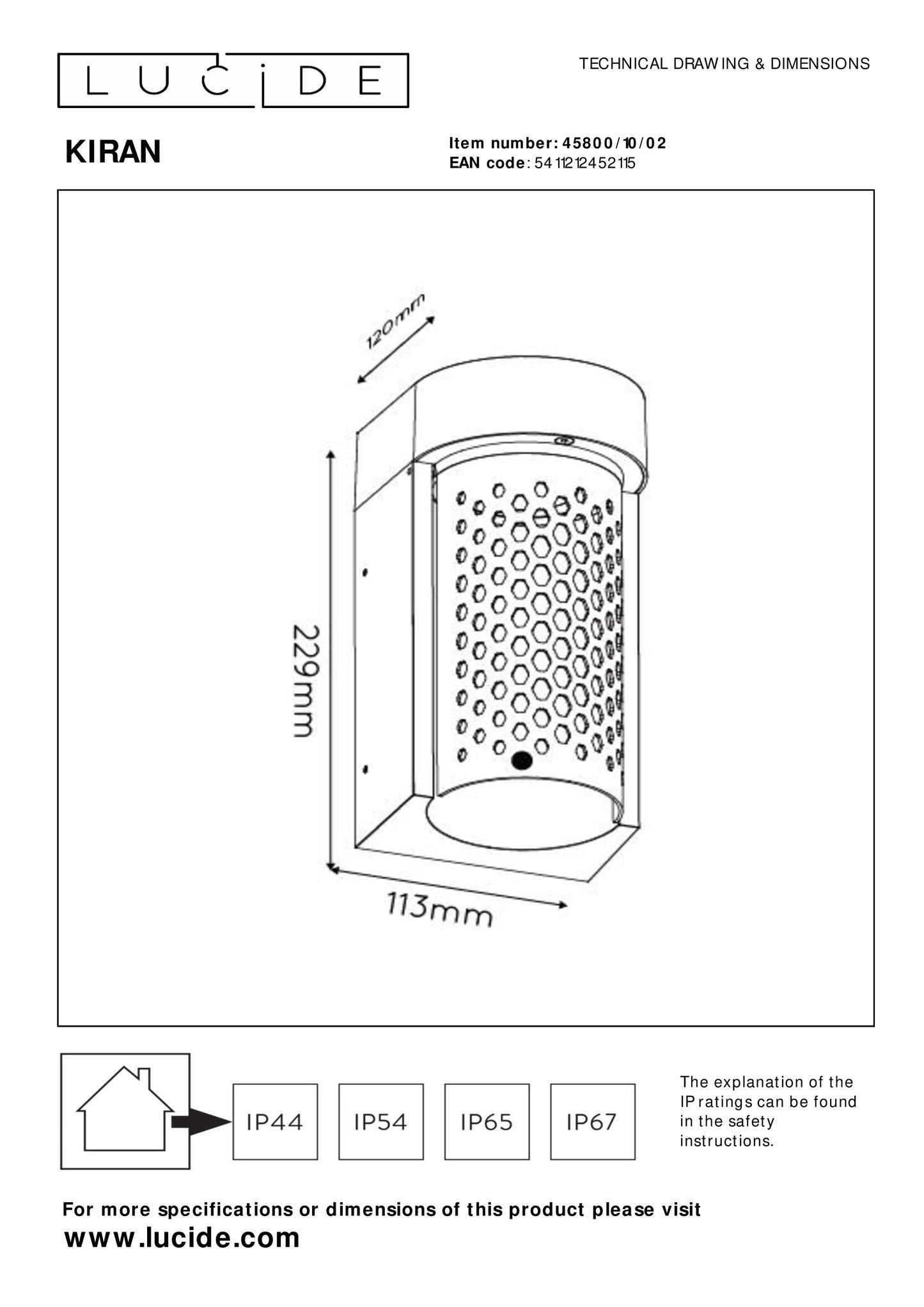 Lucide KIRAN - Wall light Indoor/Outdoor - LED - 1x10W 2700K - IP65 - Matt Gold / Brass