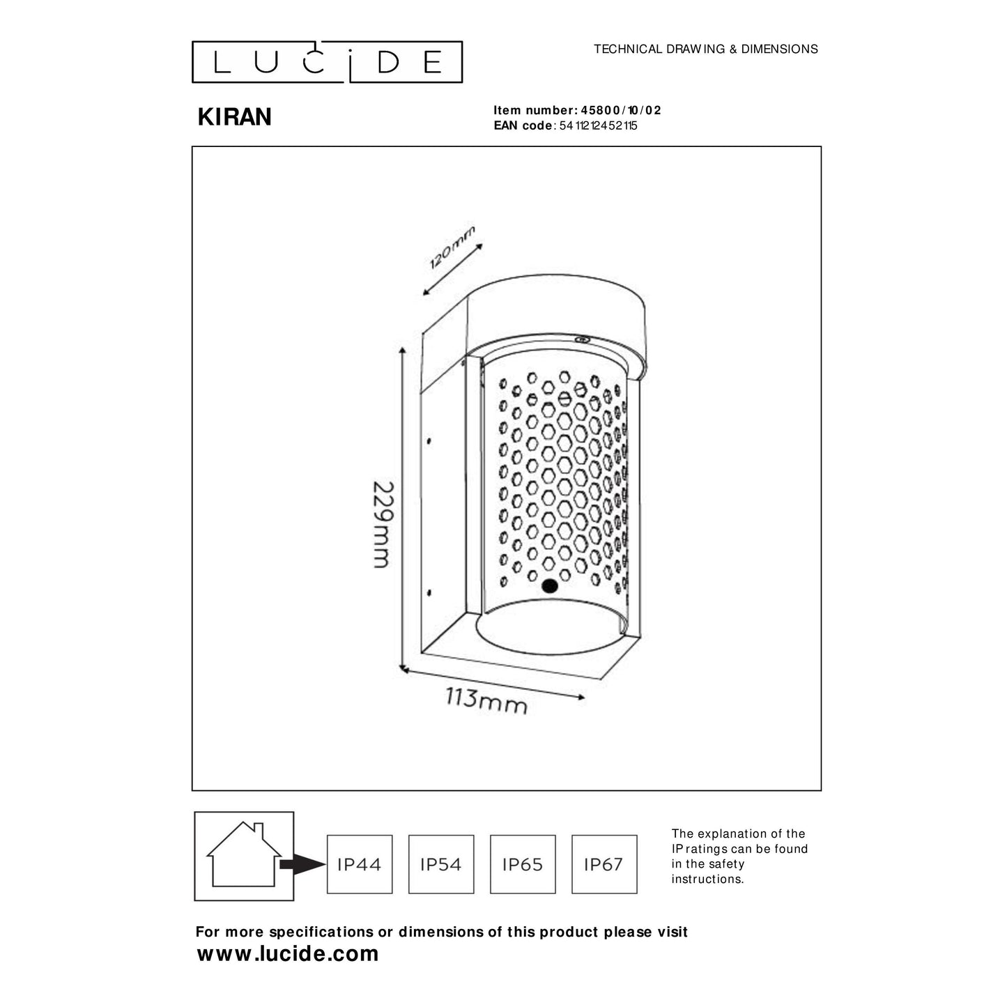 Lucide KIRAN - Wall light Indoor/Outdoor - LED - 1x10W 2700K - IP65 - Matt Gold / Brass