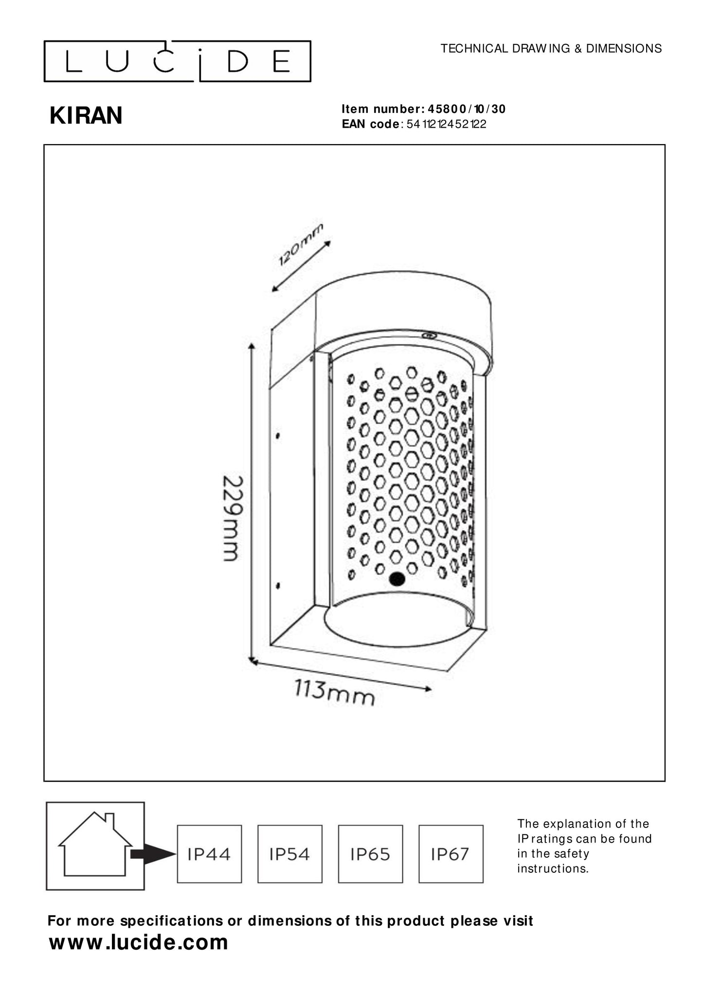 Lucide KIRAN - Wall light Indoor/Outdoor - LED - 1x10W 2700K - IP65 - Black