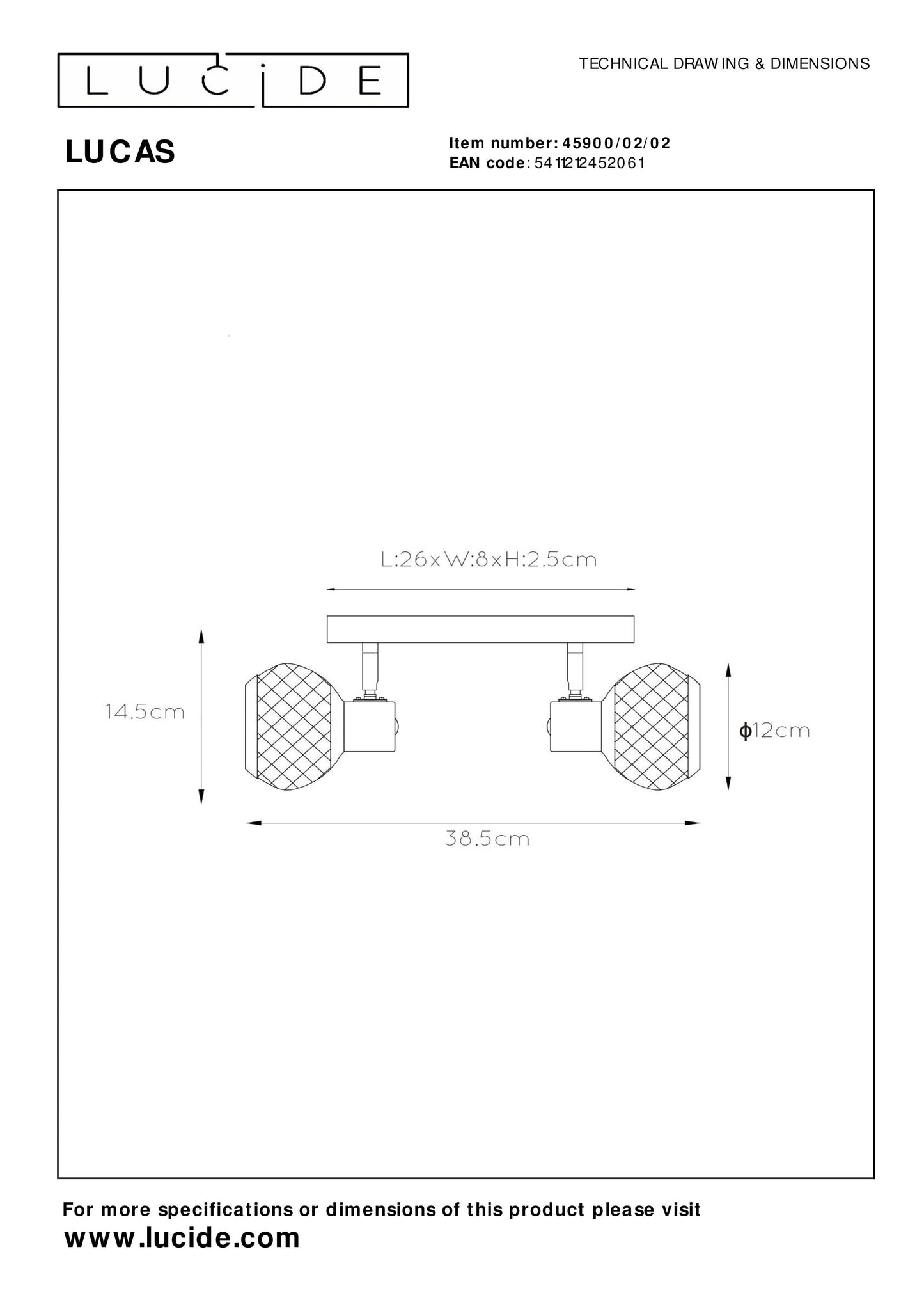 Lucide LUCAS - Ceiling spotlight - 2xE14 - Matt Gold / Brass