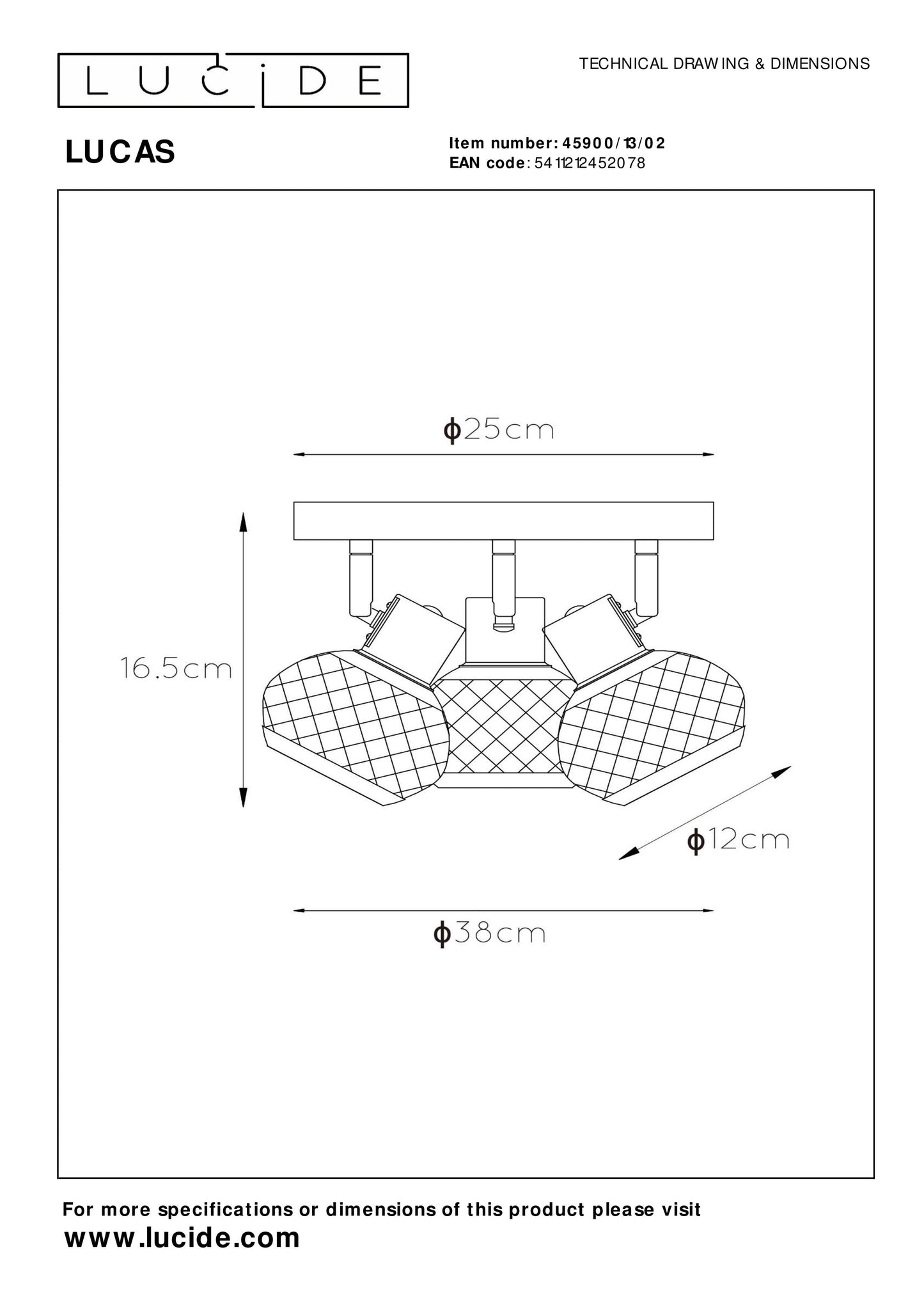 Lucide LUCAS - Ceiling spotlight - 3xE14 - Matt Gold / Brass