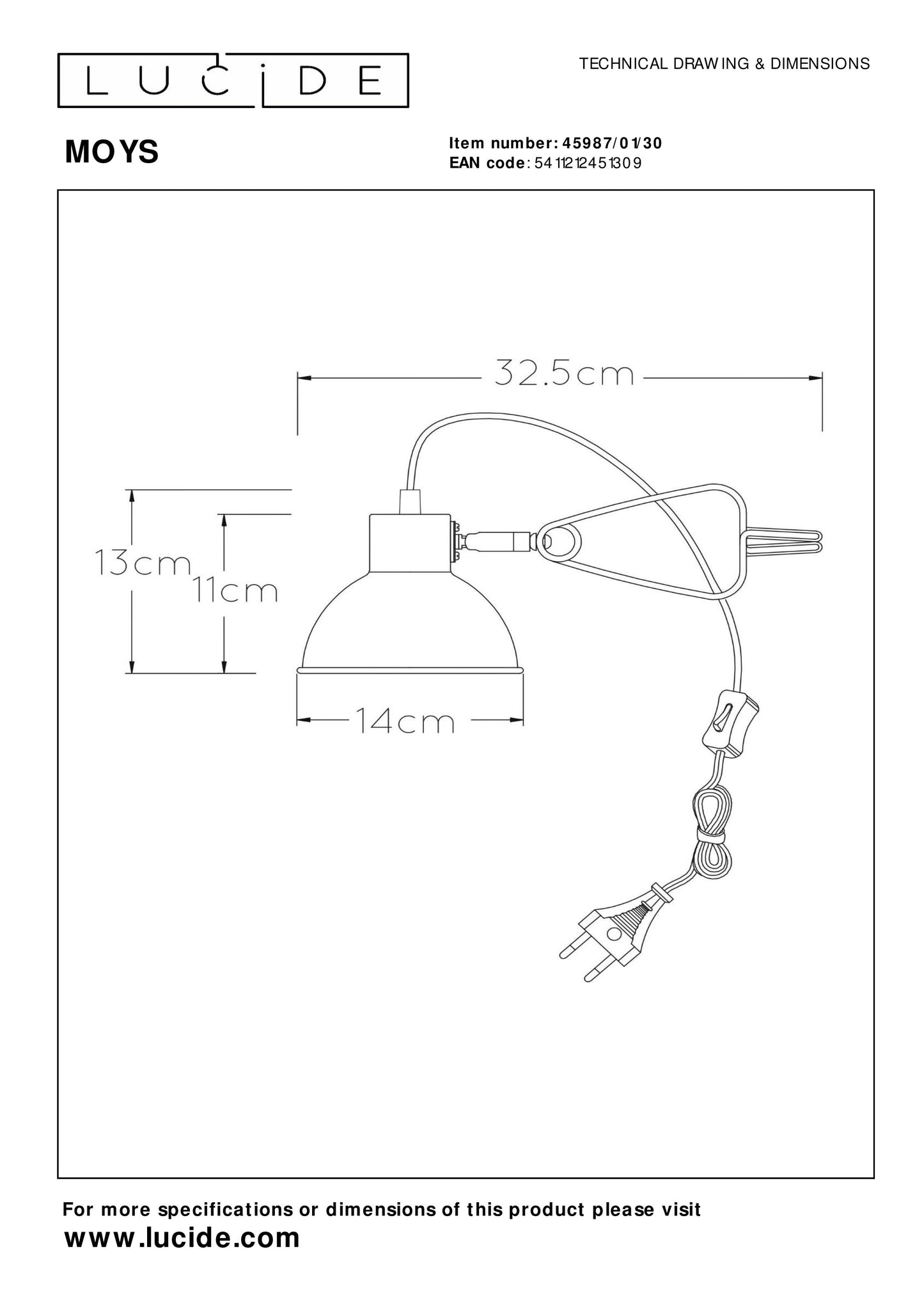 Lucide MOYS - Clamp lamp - 1xE27 - Black