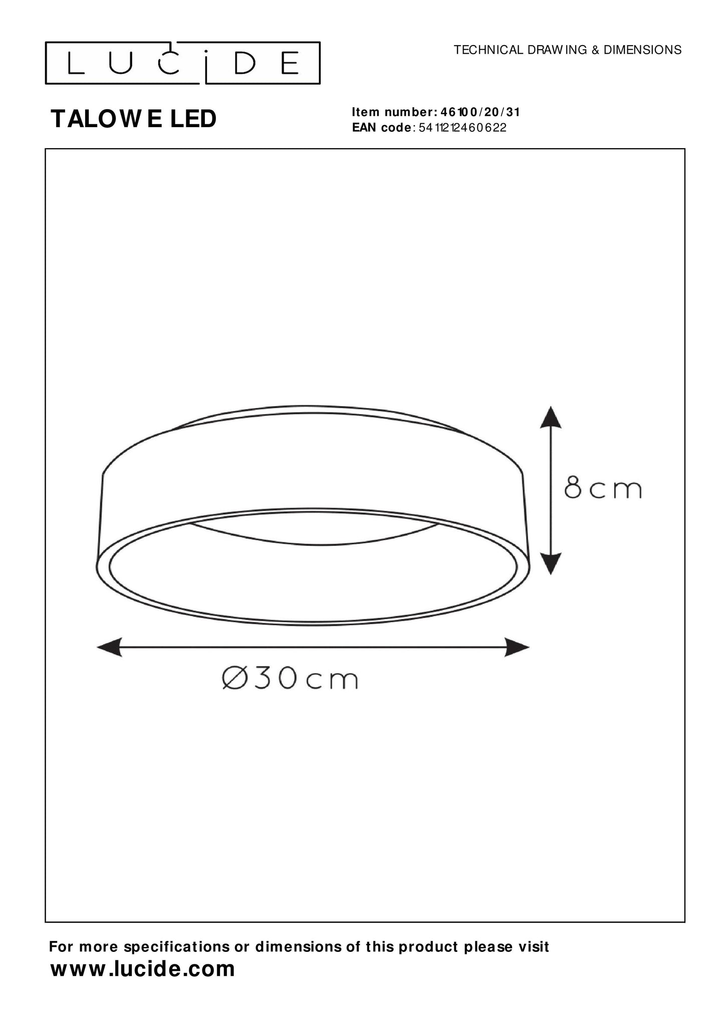 Lucide TALOWE LED - Flush ceiling light - Ø 30 cm - LED Dim. - 1x20W 3000K - White