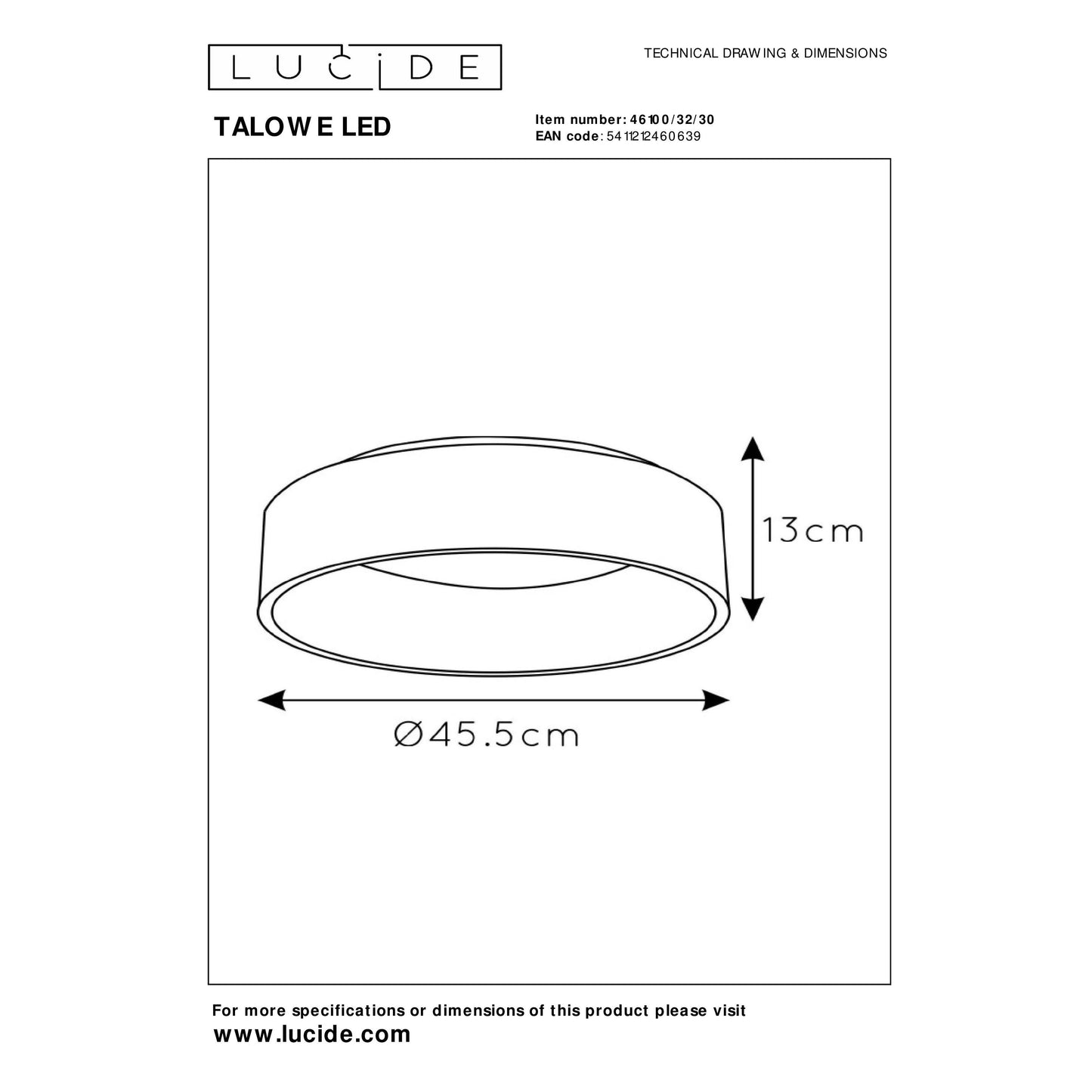 Lucide TALOWE LED - Flush ceiling light - Ø 45,5 cm - LED Dim. - 1x30W 3000K - Black