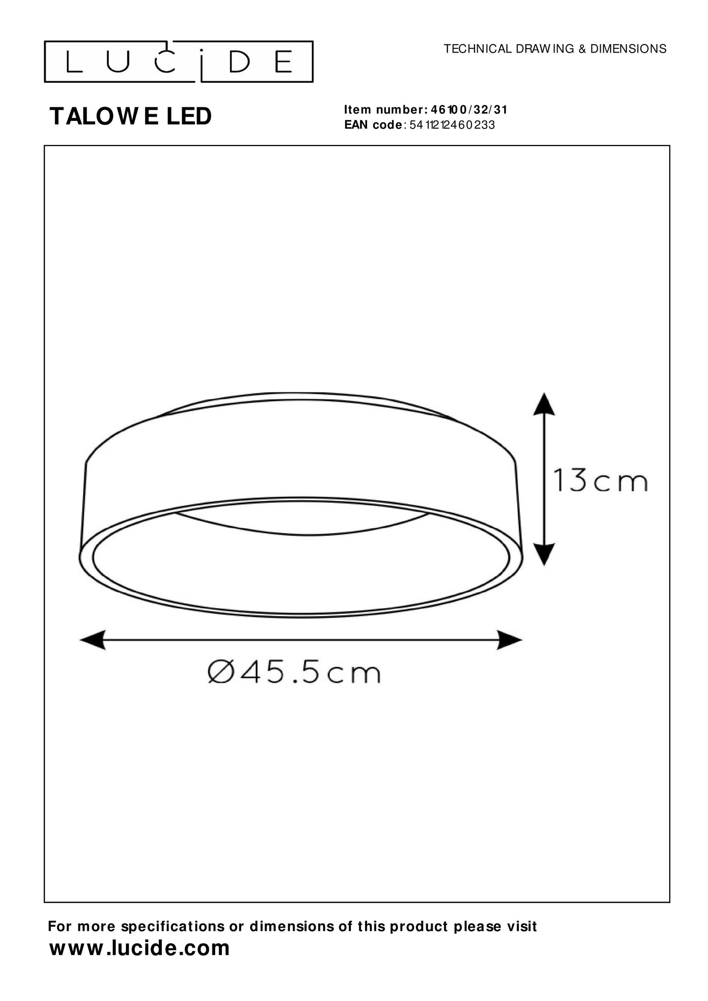 Lucide TALOWE LED - Flush ceiling light - Ø 45,5 cm - LED Dim. - 1x30W 3000K - White