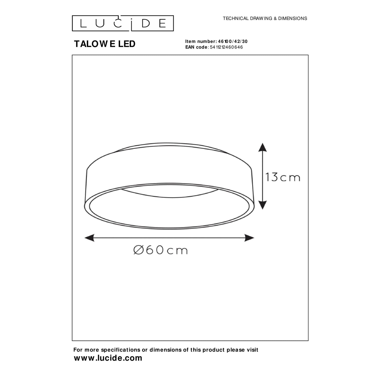 Lucide TALOWE LED - Flush ceiling light - Ø 60 cm - LED Dim. - 1x42W 3000K - Black