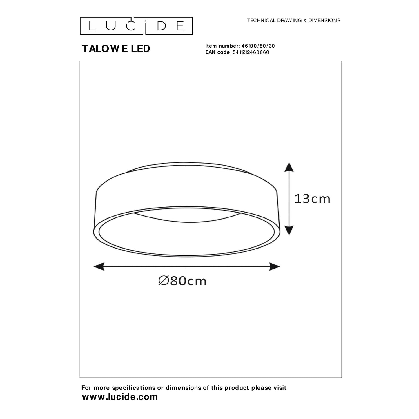 Lucide TALOWE LED - Flush ceiling light - Ø 80 cm - LED Dim. - 1x80W 3000K - Black