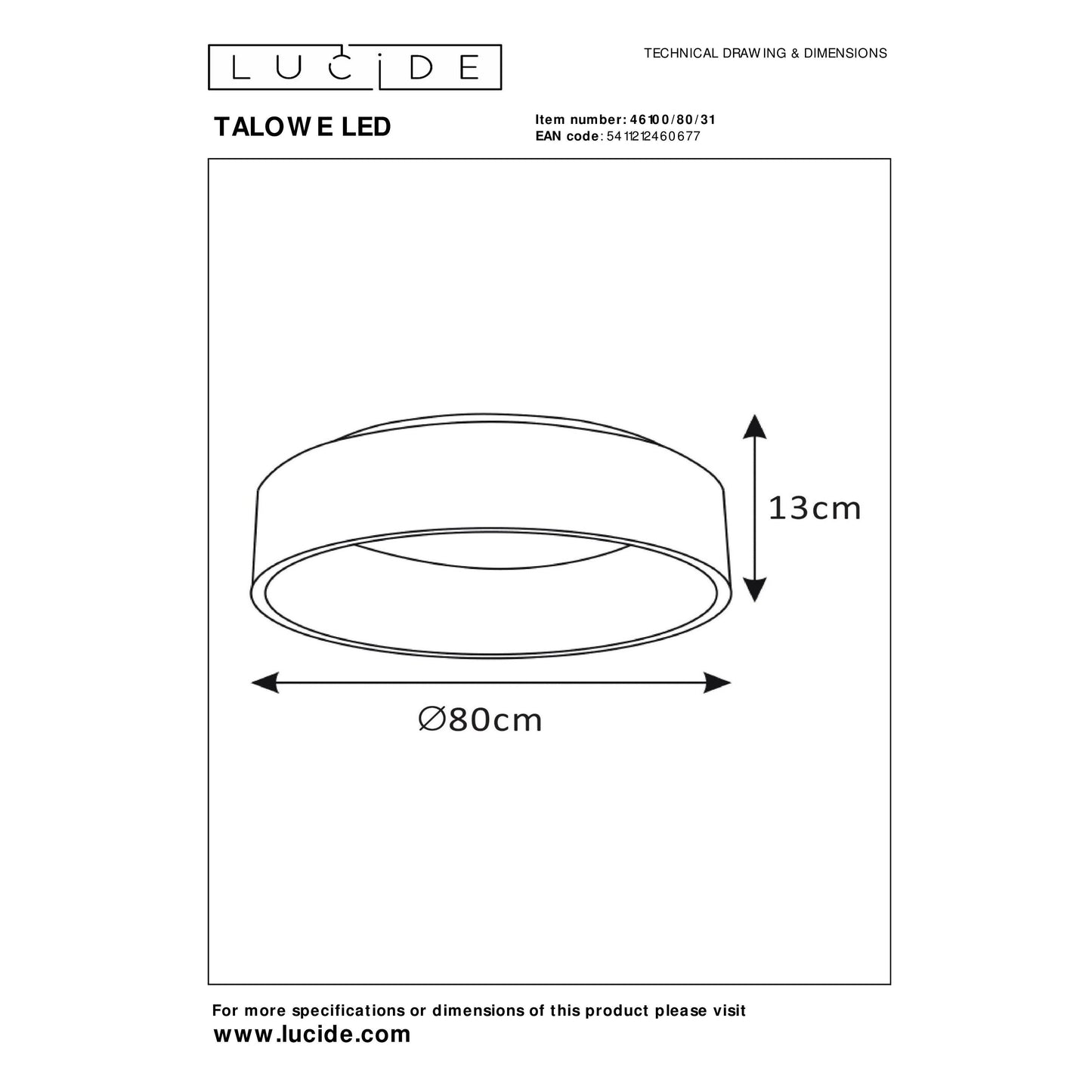 Lucide TALOWE LED - Flush ceiling light - Ø 80 cm - LED Dim. - 1x80W 3000K - White