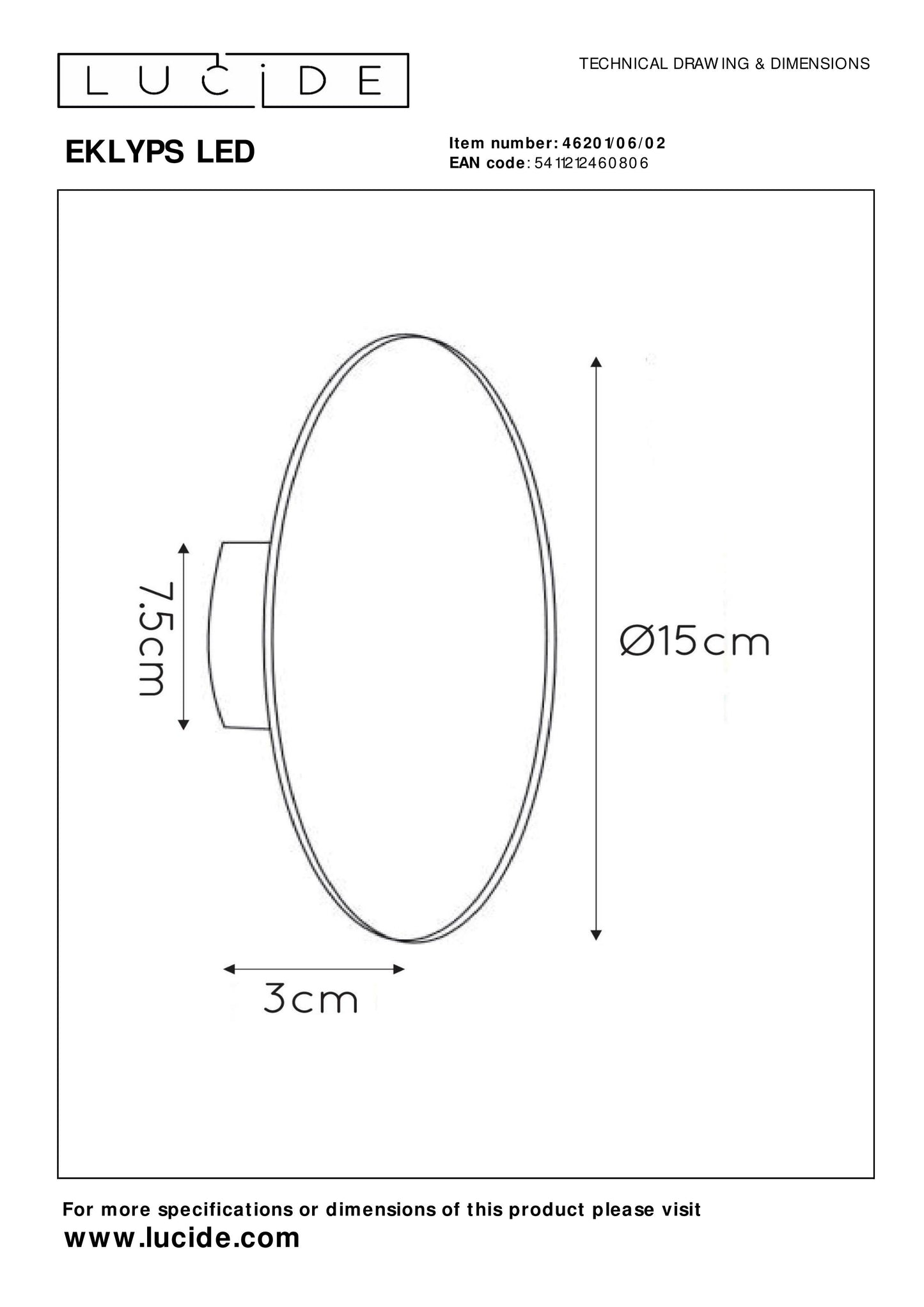 Lucide EKLYPS LED - Wall light - Ø 15 cm - LED - 1x7W 3000K - Matt Gold / Brass