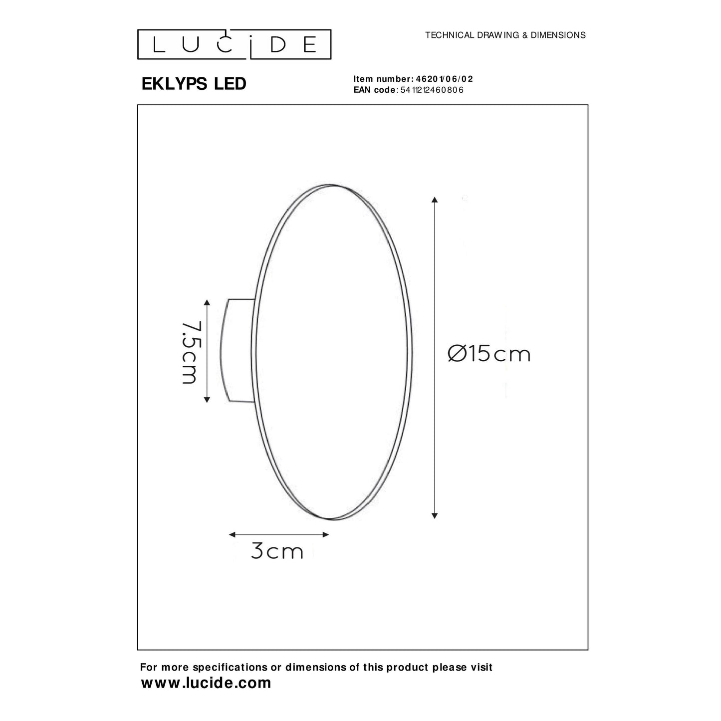 Lucide EKLYPS LED - Wall light - Ø 15 cm - LED - 1x7W 3000K - Matt Gold / Brass