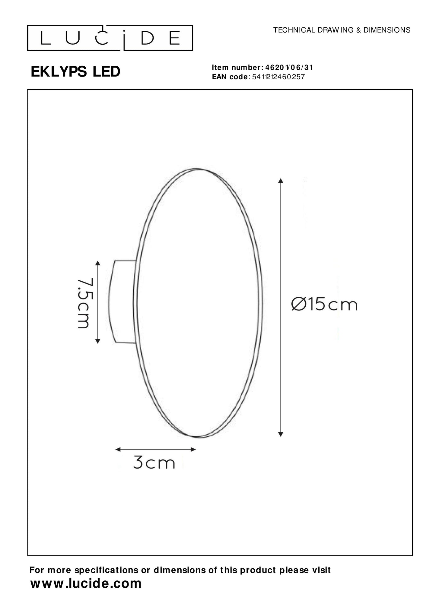 Lucide EKLYPS LED - Wall light - Ø 15 cm - LED - 1x7W 3000K - White