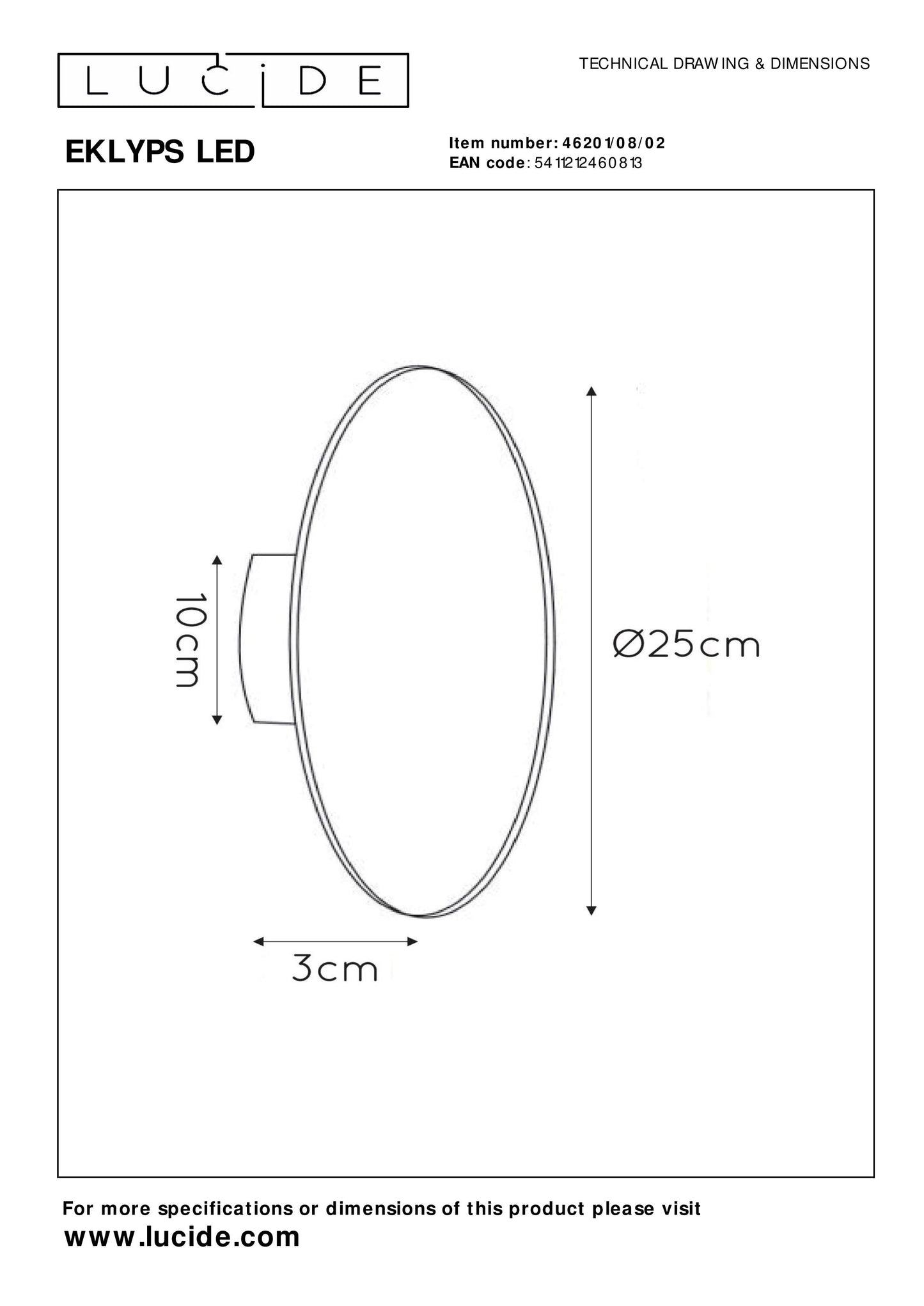 Lucide EKLYPS LED - Wall light - Ø 25 cm - LED - 1x9W 3000K - Matt Gold / Brass