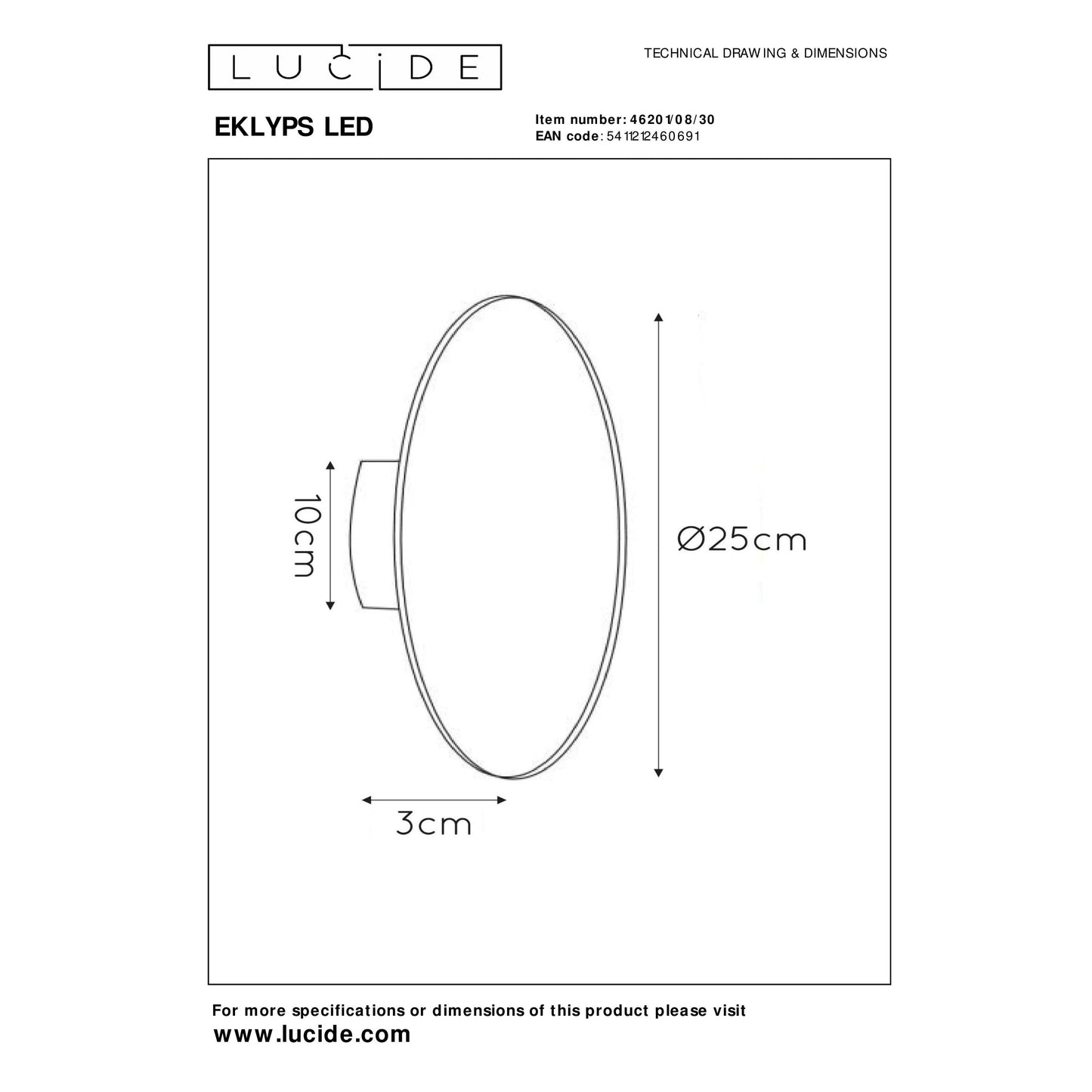 Lucide EKLYPS LED - Wall light - Ø 25 cm - LED - 1x9W 3000K - Black