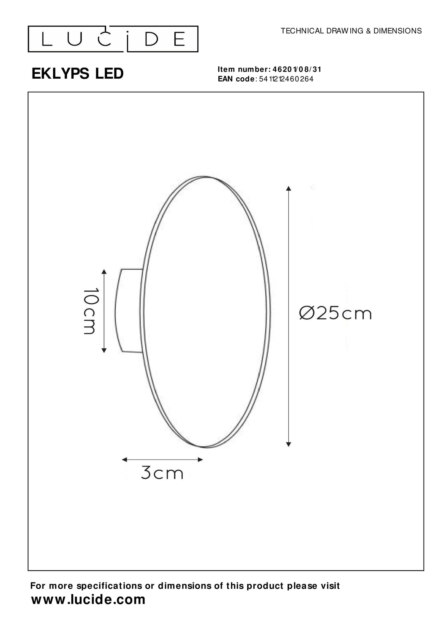 Lucide EKLYPS LED - Wall light - Ø 25 cm - LED - 1x9W 3000K - White