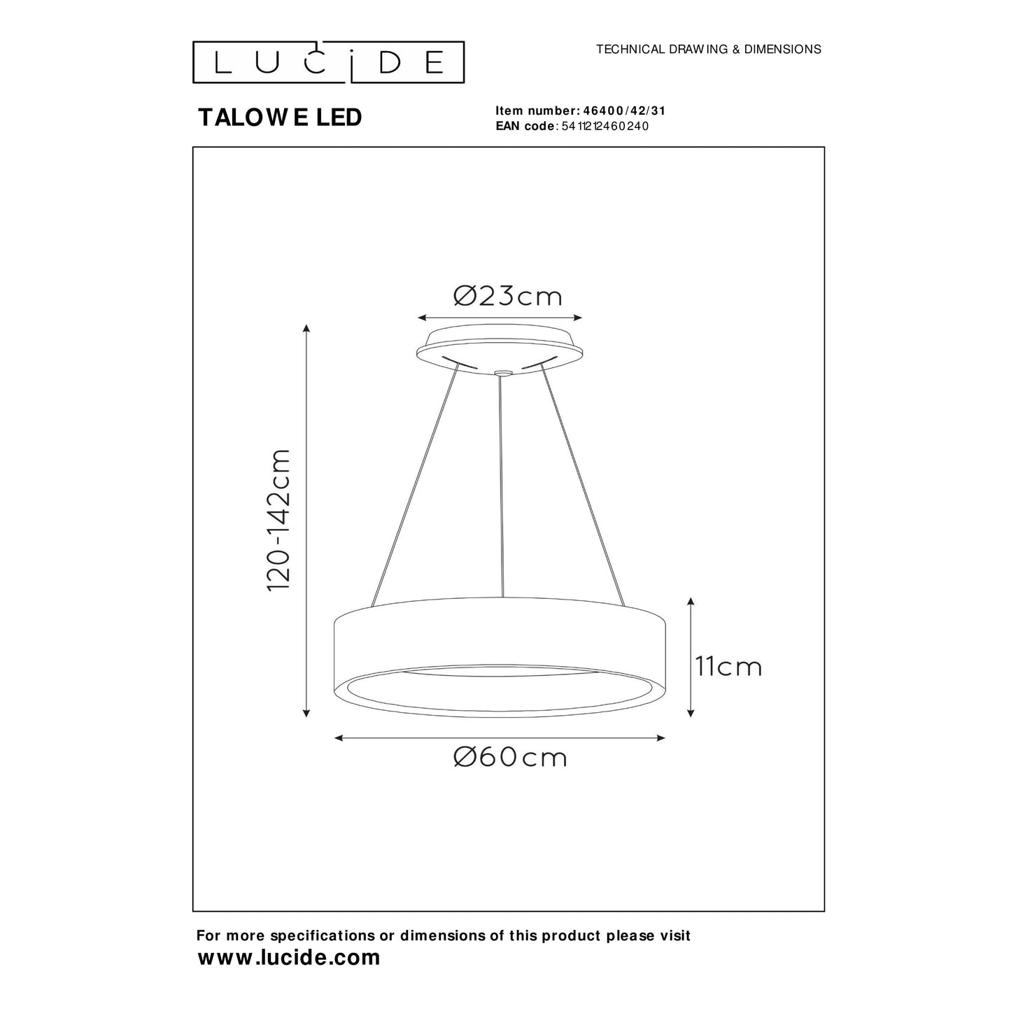 Lucide TALOWE LED - Pendant light - Ø 60 cm - LED Dim. - 1x39W 3000K - White