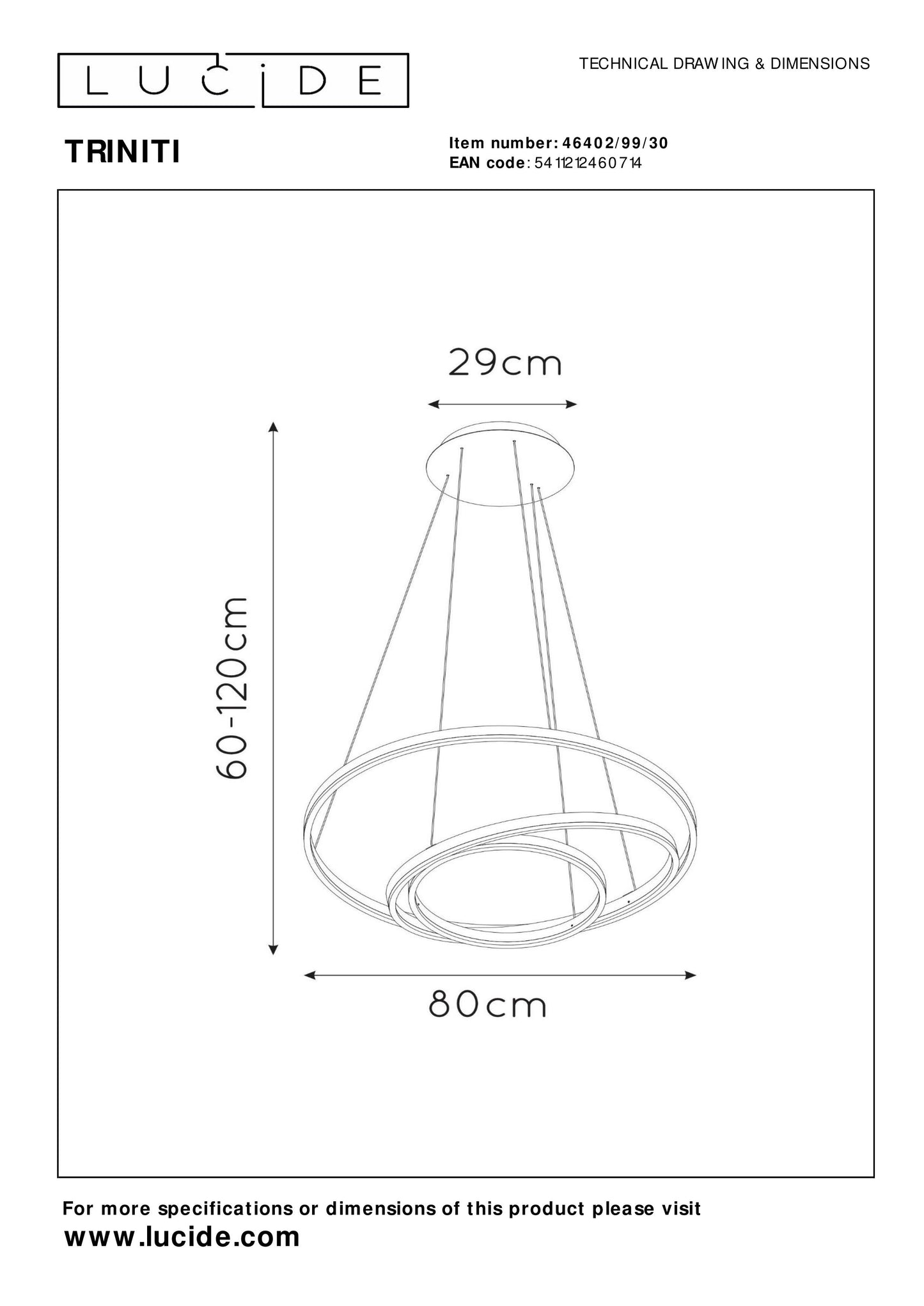 Lucide TRINITI - Pendant light - Ø 80 cm - LED Dim. - 3000K - Black