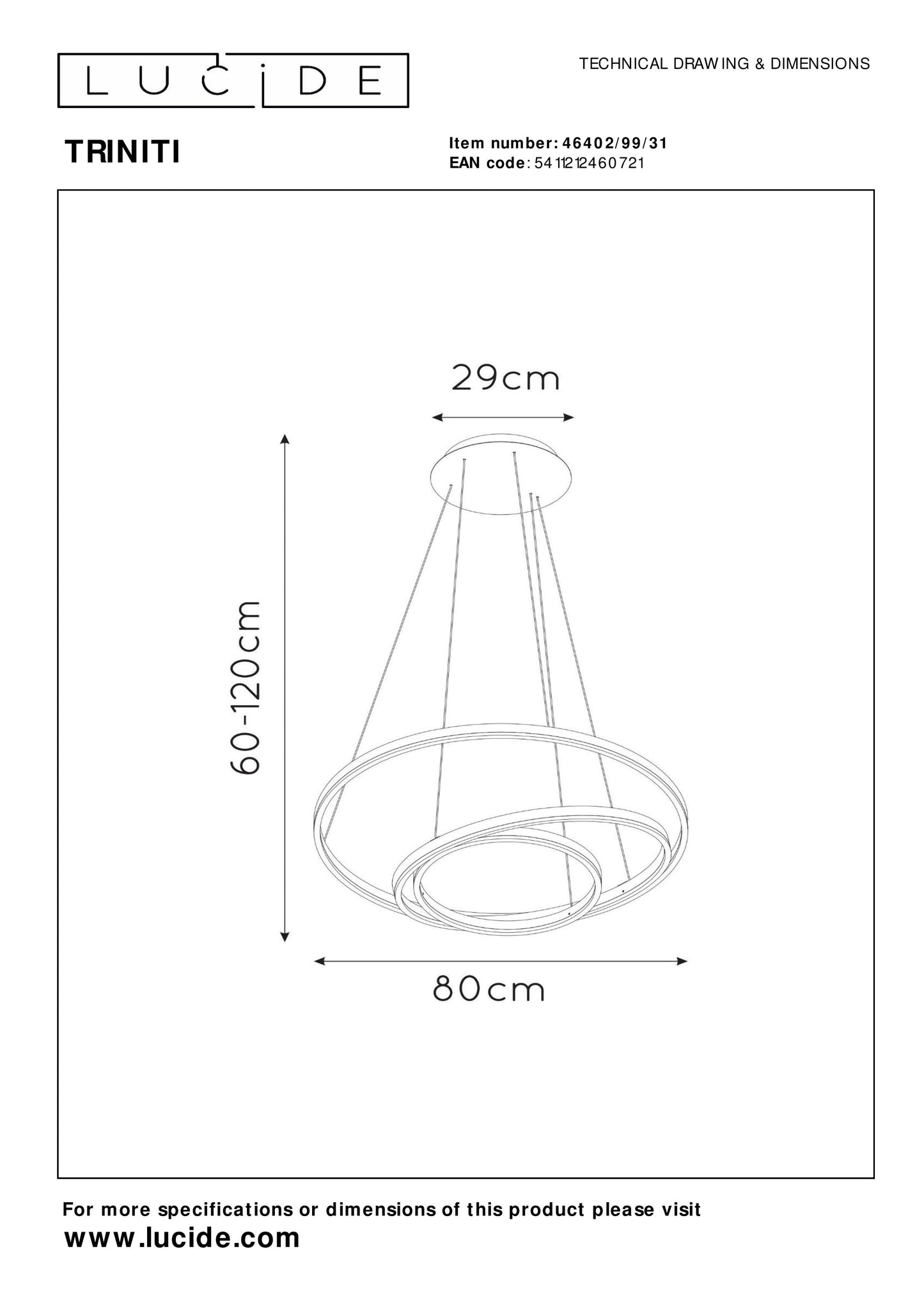 Lucide TRINITI - Pendant light - Ø 80 cm - LED Dim. - 3000K - White