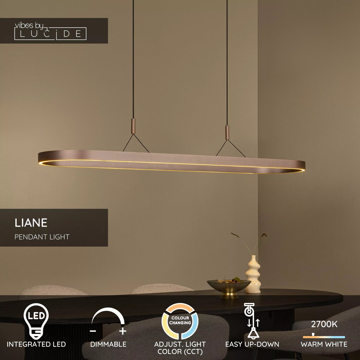 Lucide LIANE - Pendant light - LED Dim. - CCT - 2x40W 2700K/4000K - Rust Brown | Vibes