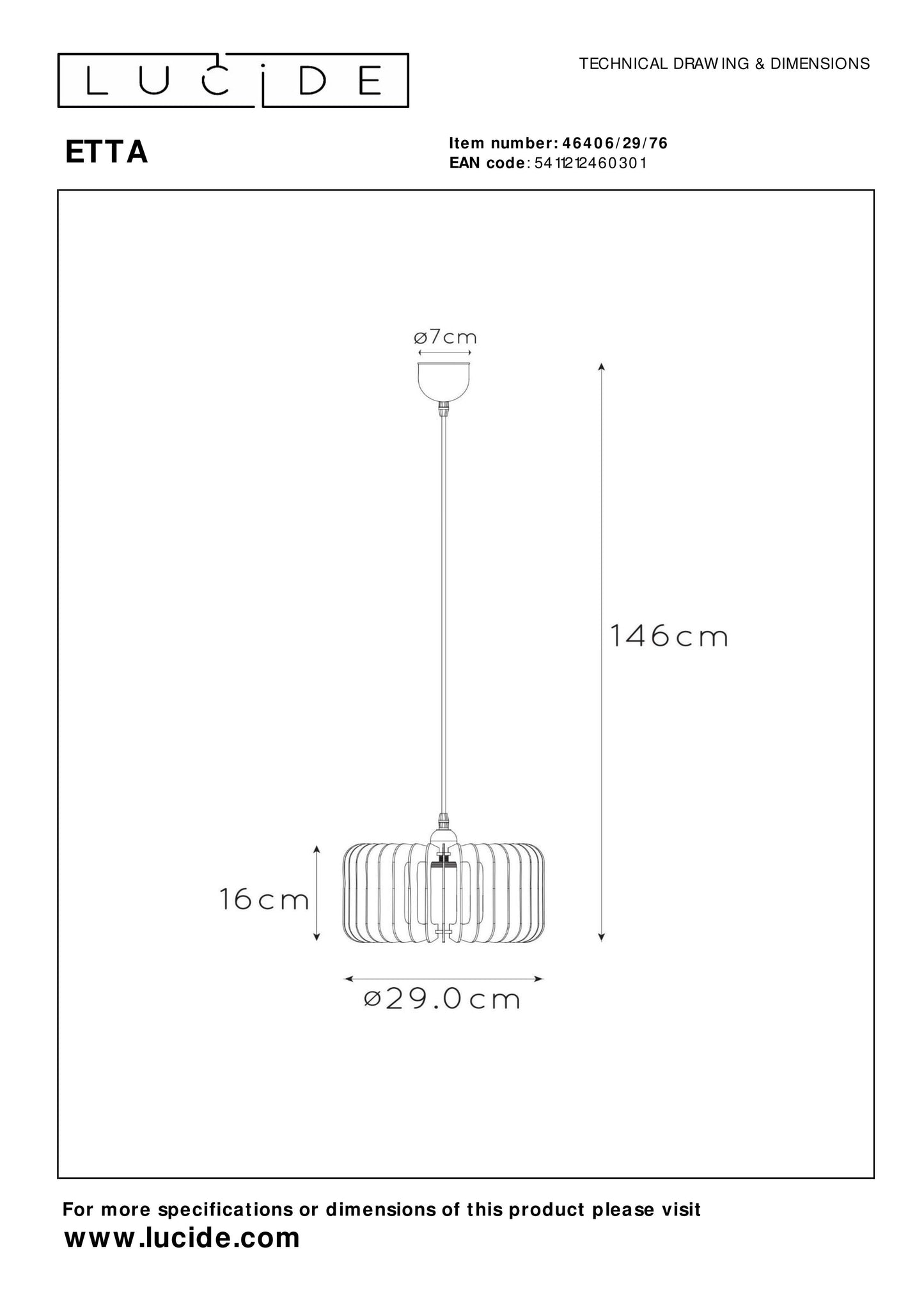 Lucide ETTA - Pendant light - Ø 29 cm - 1xE27 - Natural