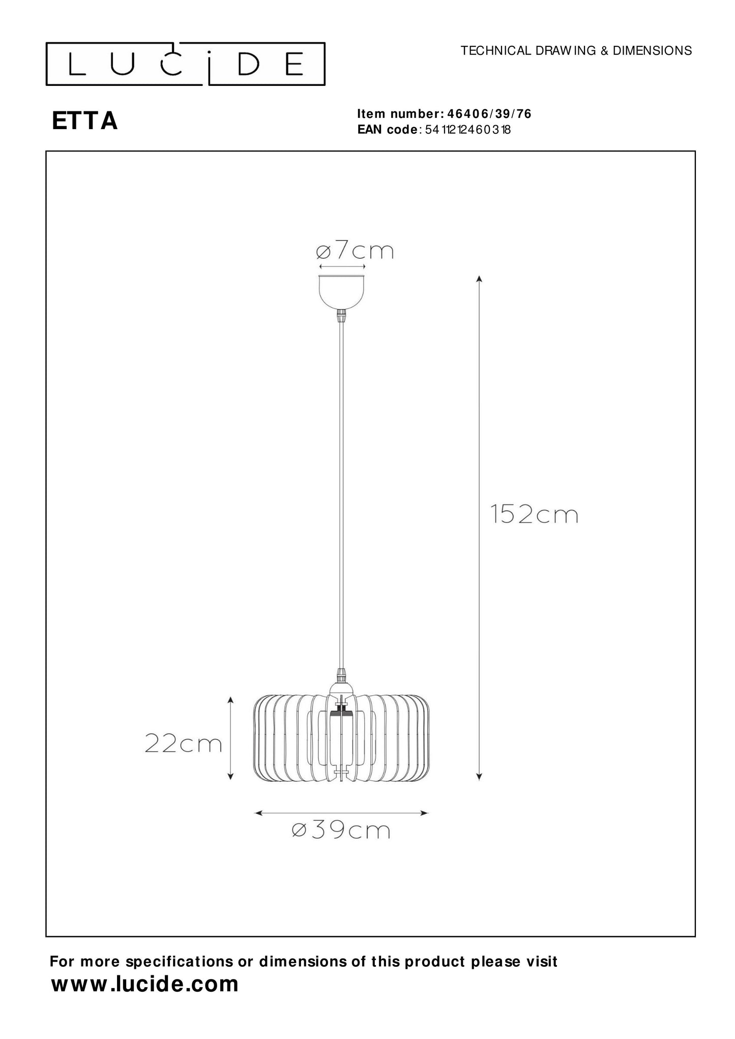 Lucide ETTA - Pendant light - Ø 39 cm - 1xE27 - Light wood