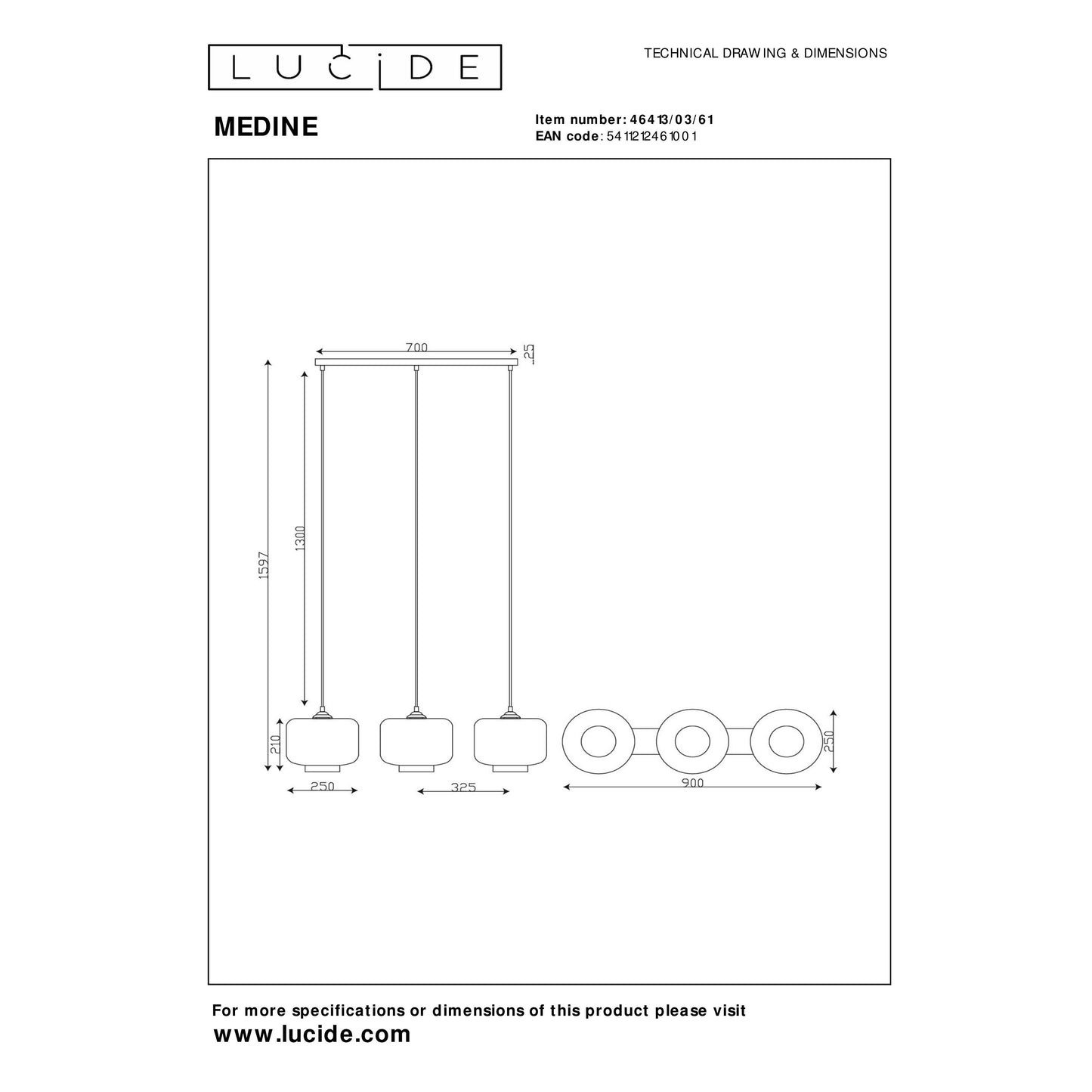 Lucide MEDINE - Pendant light - 3xE27 - Opal