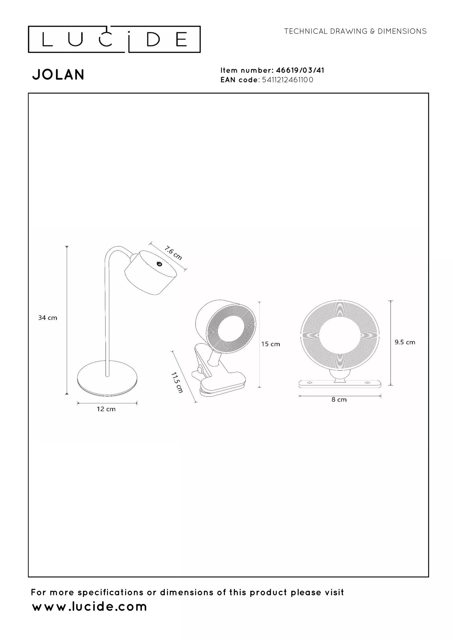 Lucide JOLAN - Rechargeable Desk lamp/Clamp lamp/Wall lamp - Battery pack - LED Dim to warm - 1x3,5W 2700K/5700K - Taupe