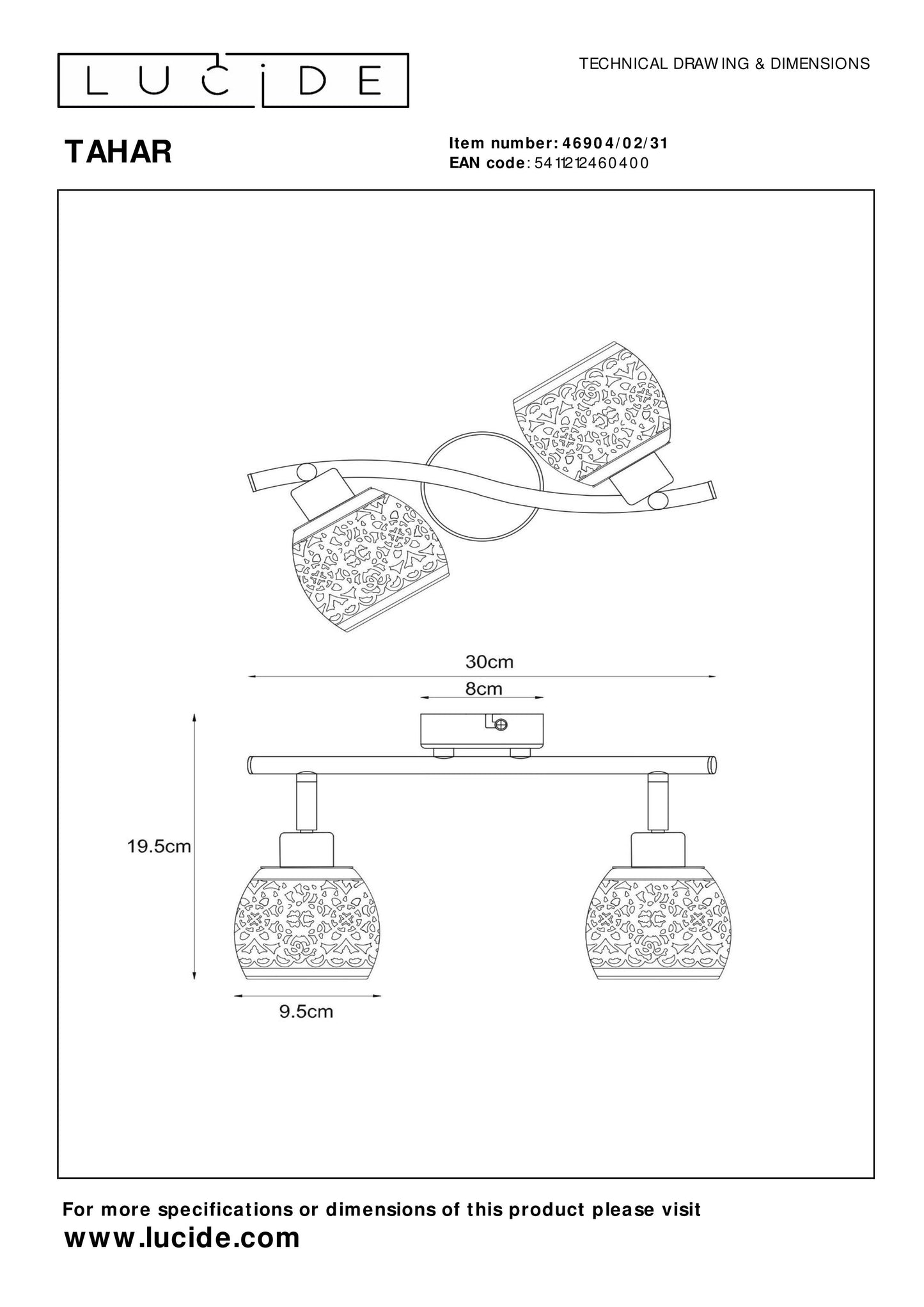 Lucide TAHAR - Ceiling spotlight - 2xG9 - White