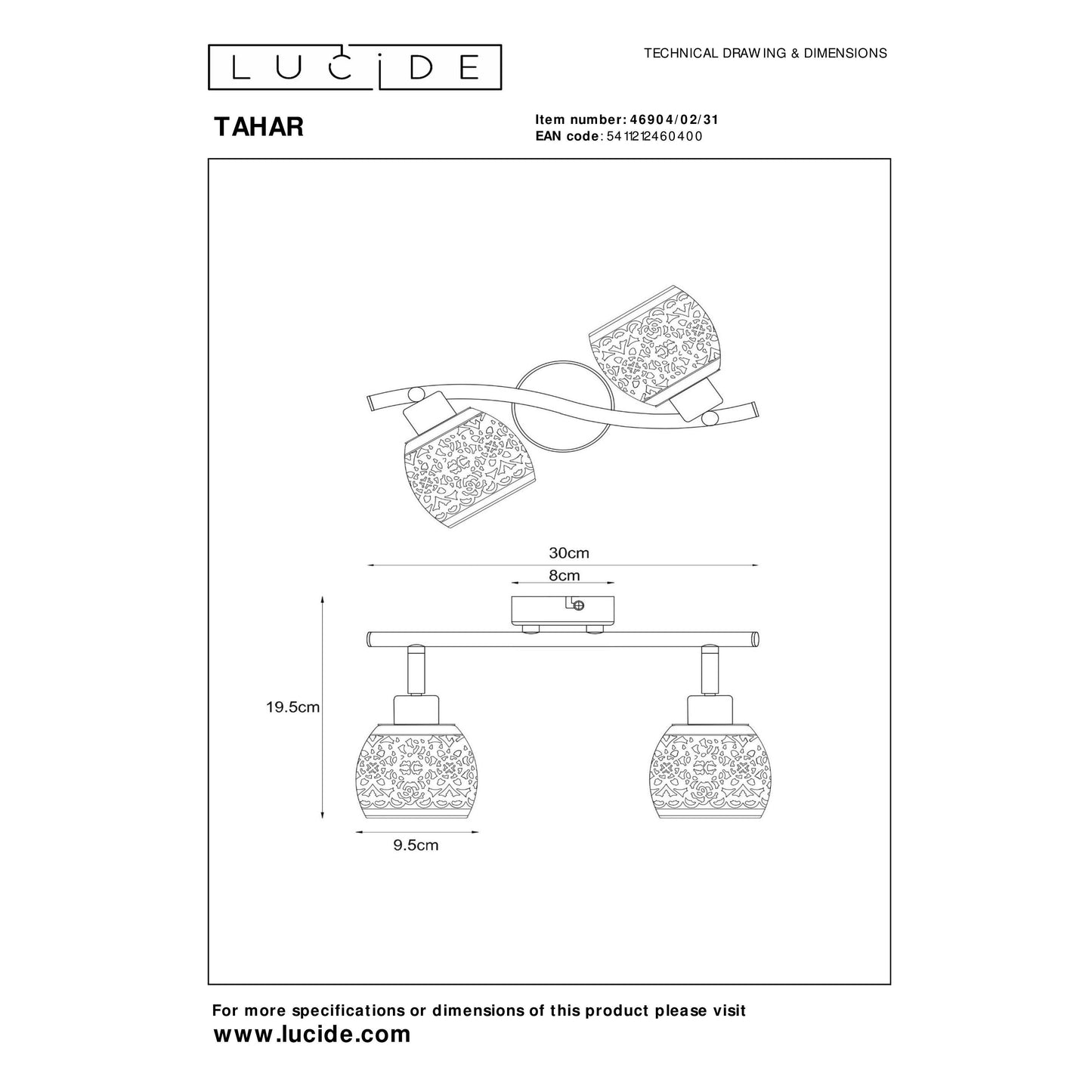 Lucide TAHAR - Ceiling spotlight - 2xG9 - White