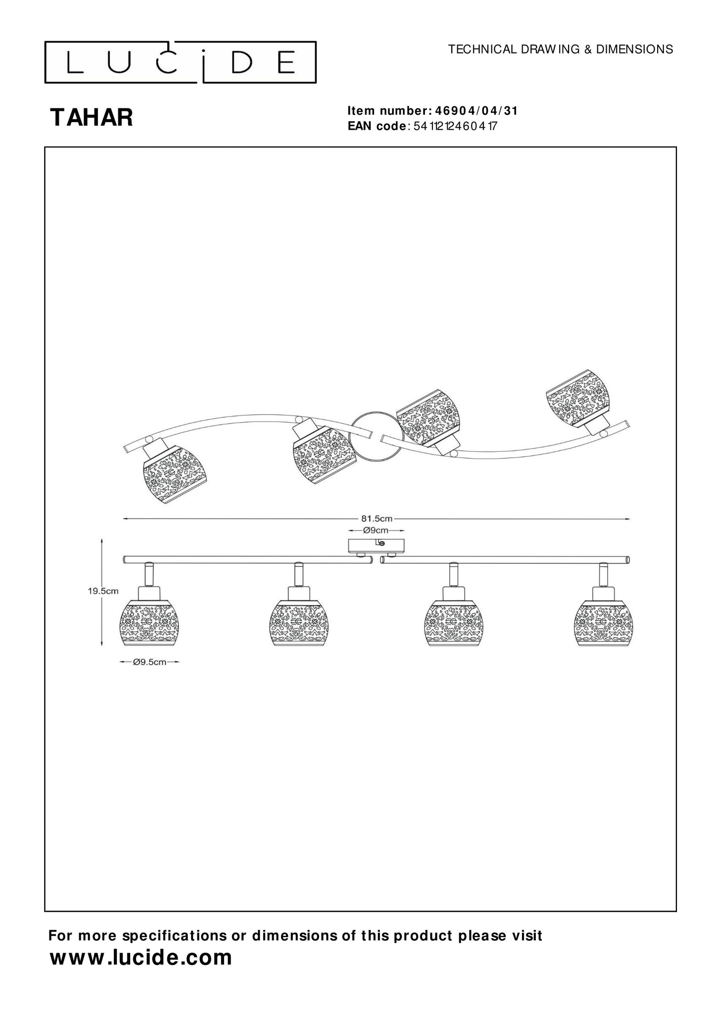 Lucide TAHAR - Ceiling spotlight - 4xG9 - White