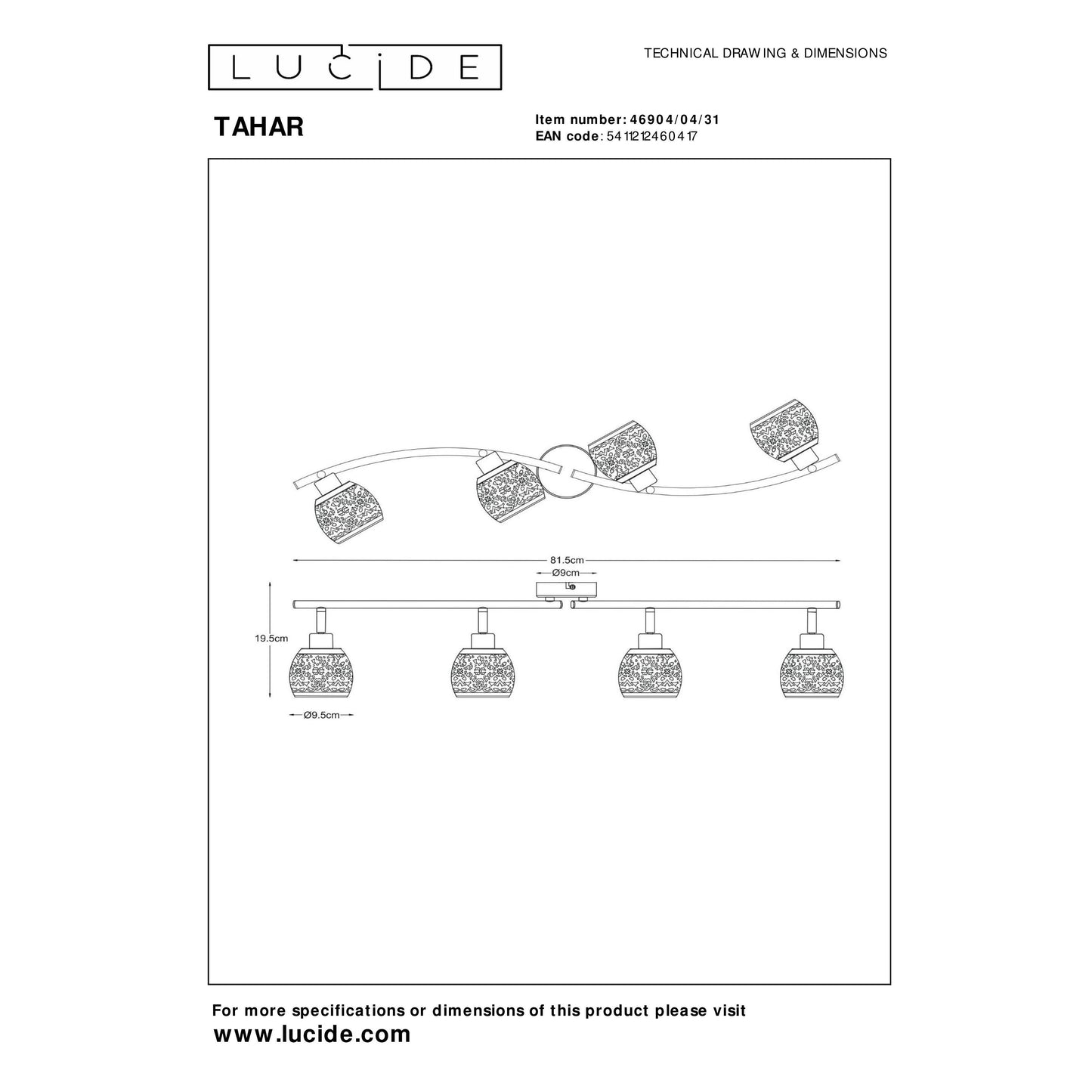 Lucide TAHAR - Ceiling spotlight - 4xG9 - White