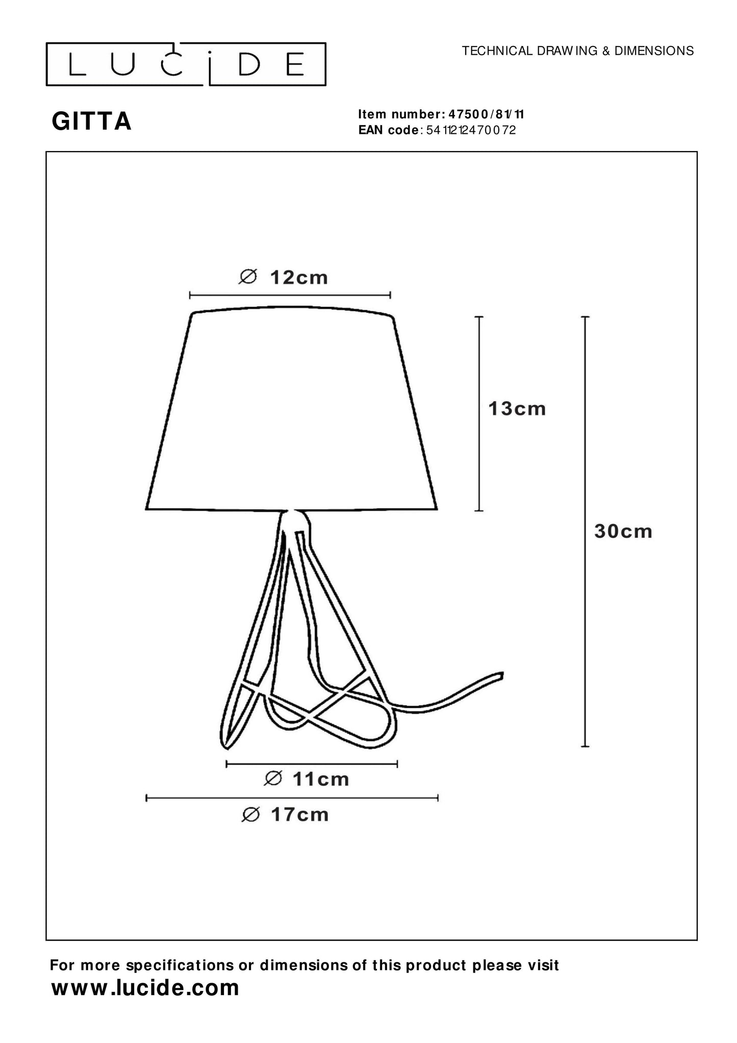 Lucide GITTA - Table lamp - Ø 17 cm - 1xE14 - Chrome