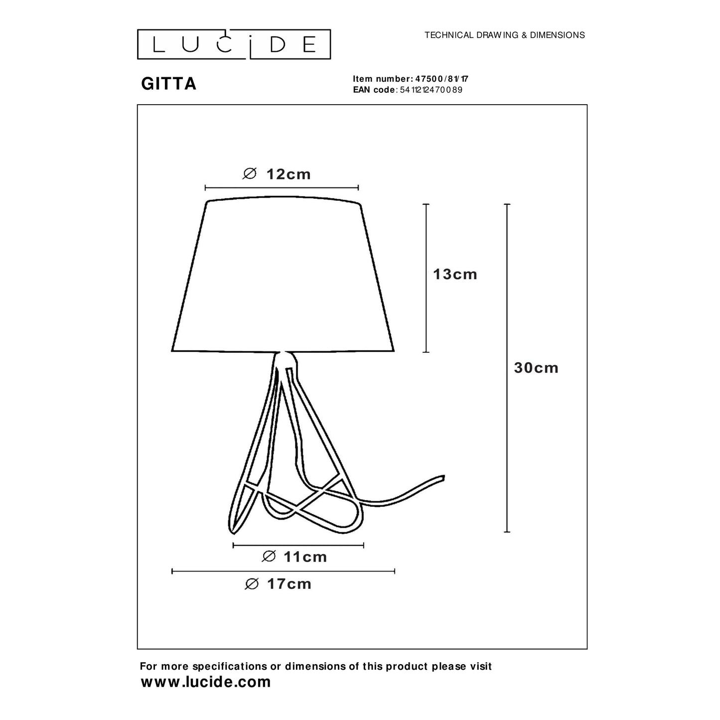 Lucide GITTA - Table lamp - Ø 17 cm - 1xE14 - Copper