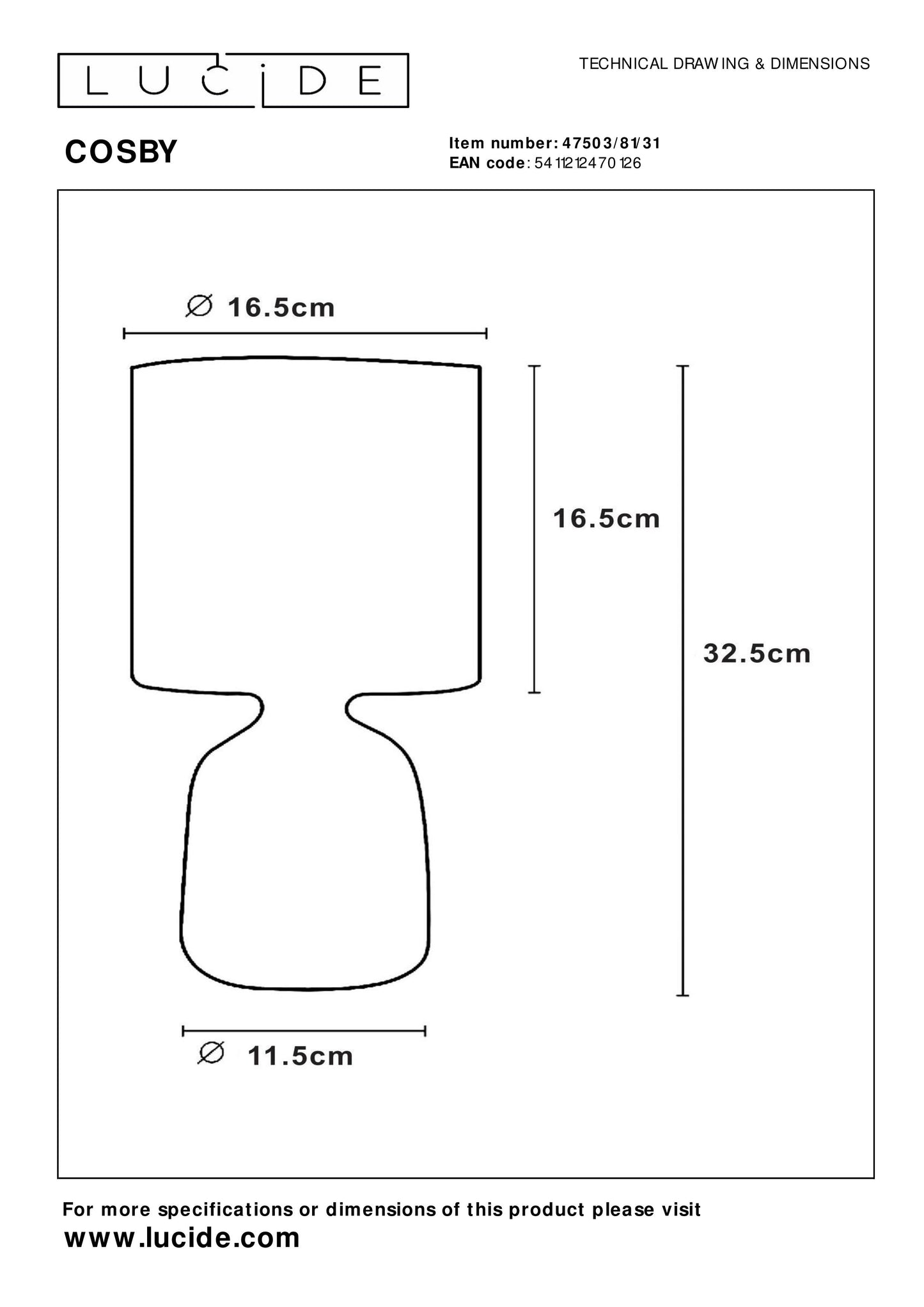 Lucide COSBY - Table lamp - Ø 16,5 cm - 1xE14 - White