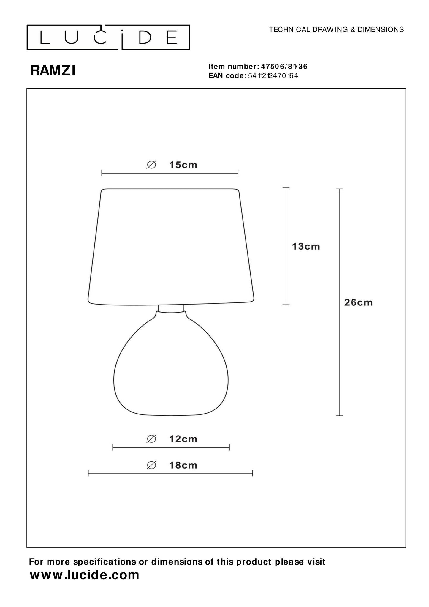 Lucide RAMZI - Table lamp - Ø 18 cm - 1xE14 - Grey