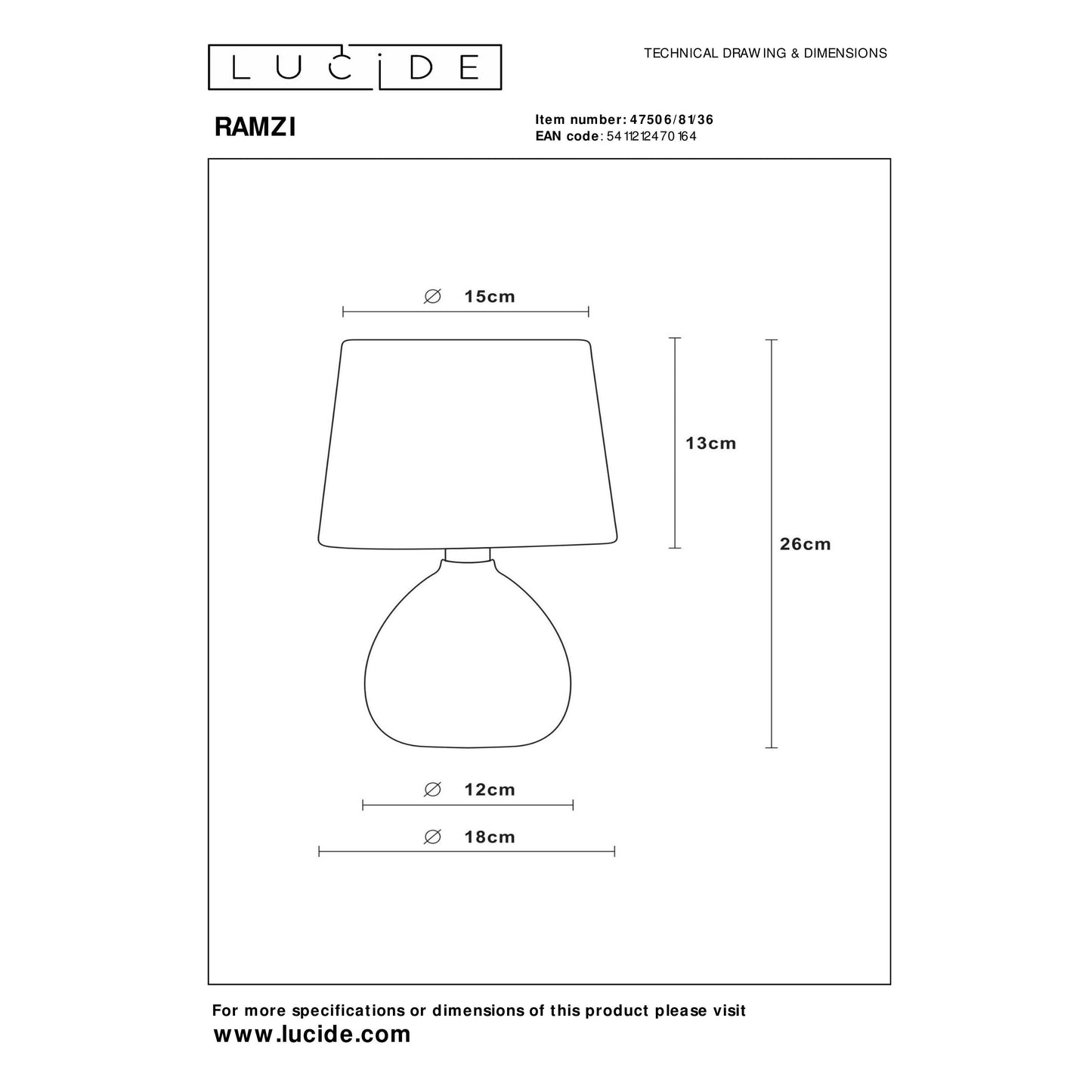 Lucide RAMZI - Table lamp - Ø 18 cm - 1xE14 - Grey