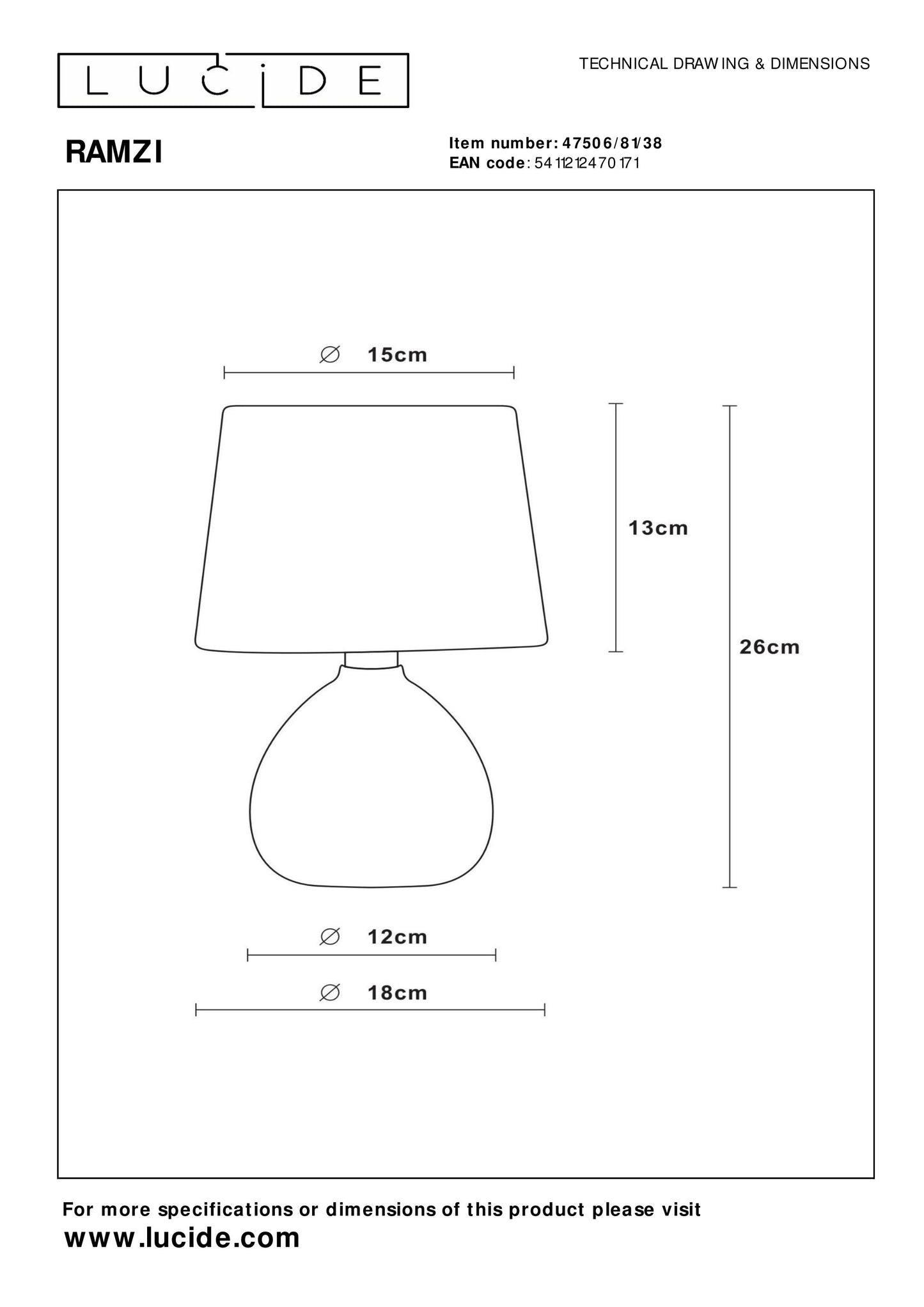 Lucide RAMZI - Table lamp - Ø 18 cm - 1xE14 - Cream